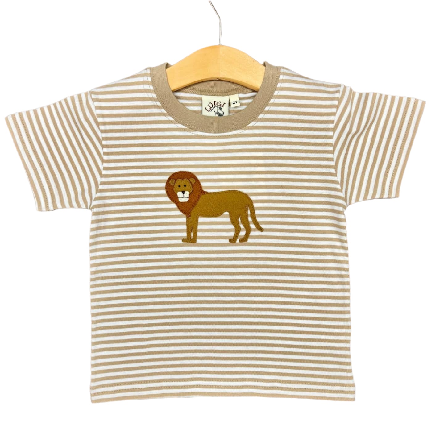 Sant/White Stripe Boys SS T-Shirt with Lion Applique