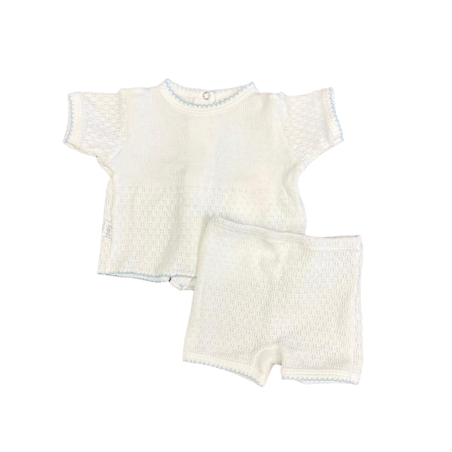 Paty 2-Piece Boxer Set: White with Blue Picot Trim