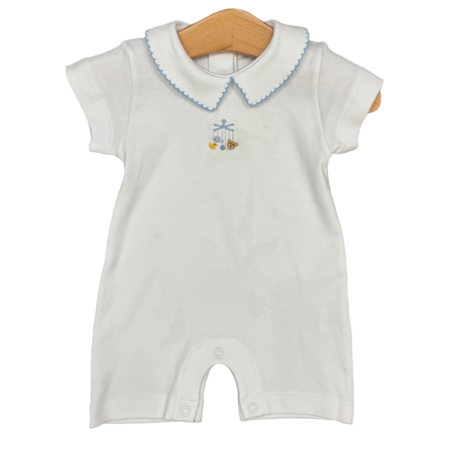 Baby Boy Short Romper with French Knot Animal Mobile Embroidery