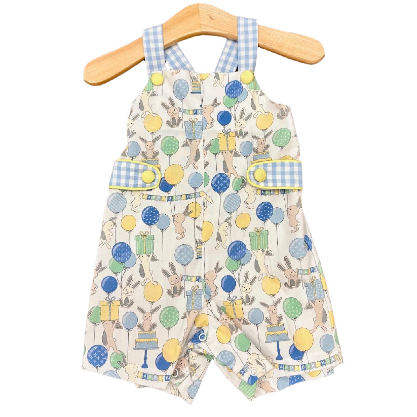 Porter Short Overall: Blue Bunny Party