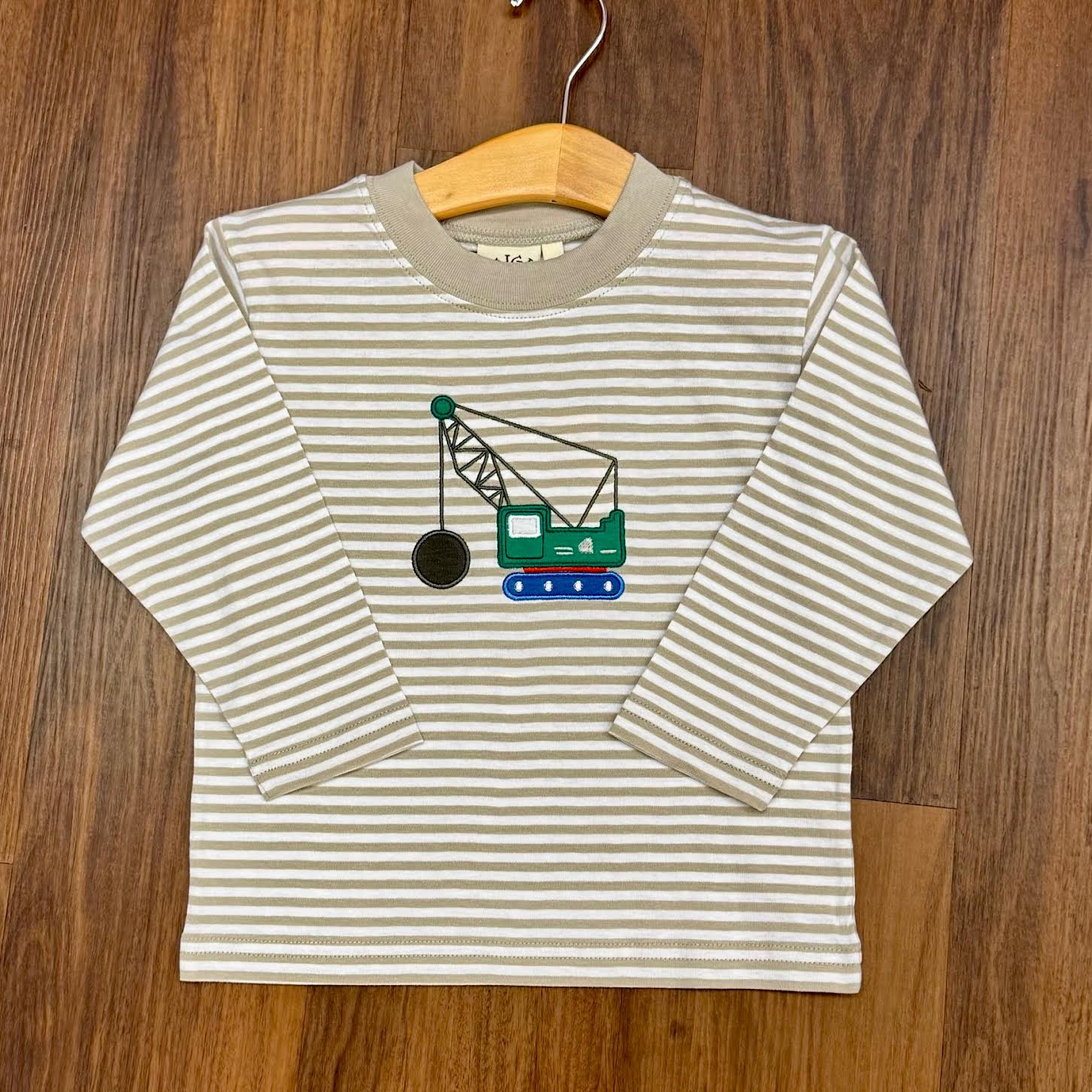 Gray/White Stripe Boys LS T-Shirt with Crane Applique
