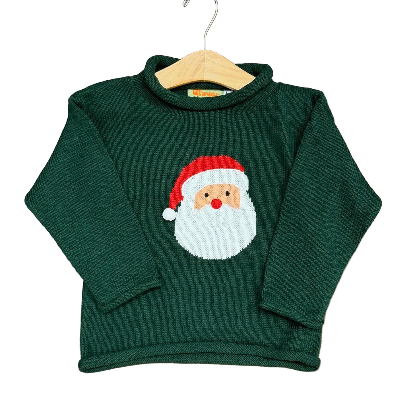 Hunter Green Roll Neck Sweater with Santa Face