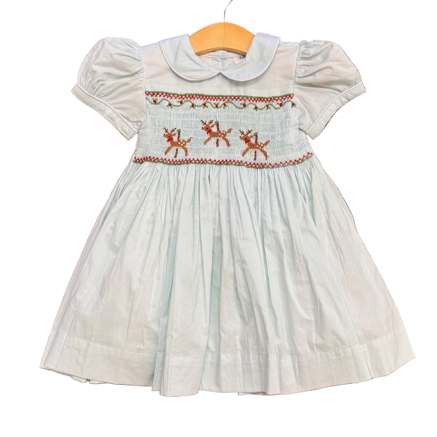 Light Blue Reindeer Smocked Bodice Dress