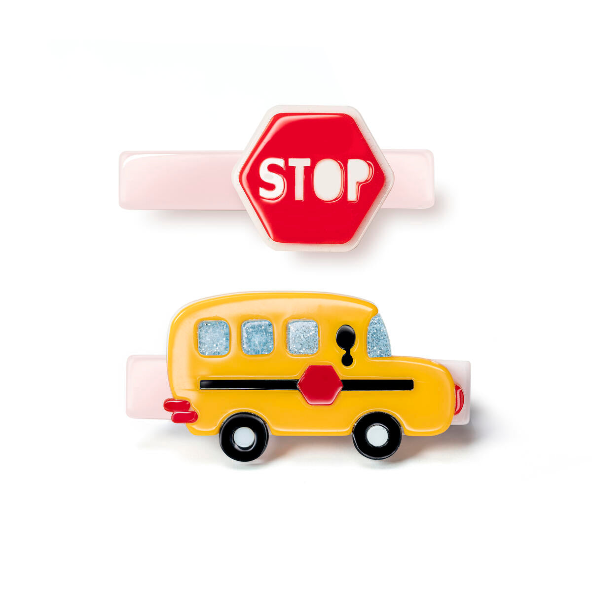 Bus Yellow & Red Stop Sign Hair Clips