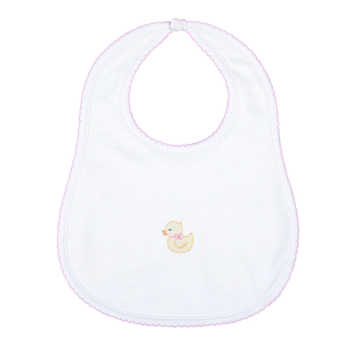 Precious Duckling Embroidered Bib: PInk Trim
