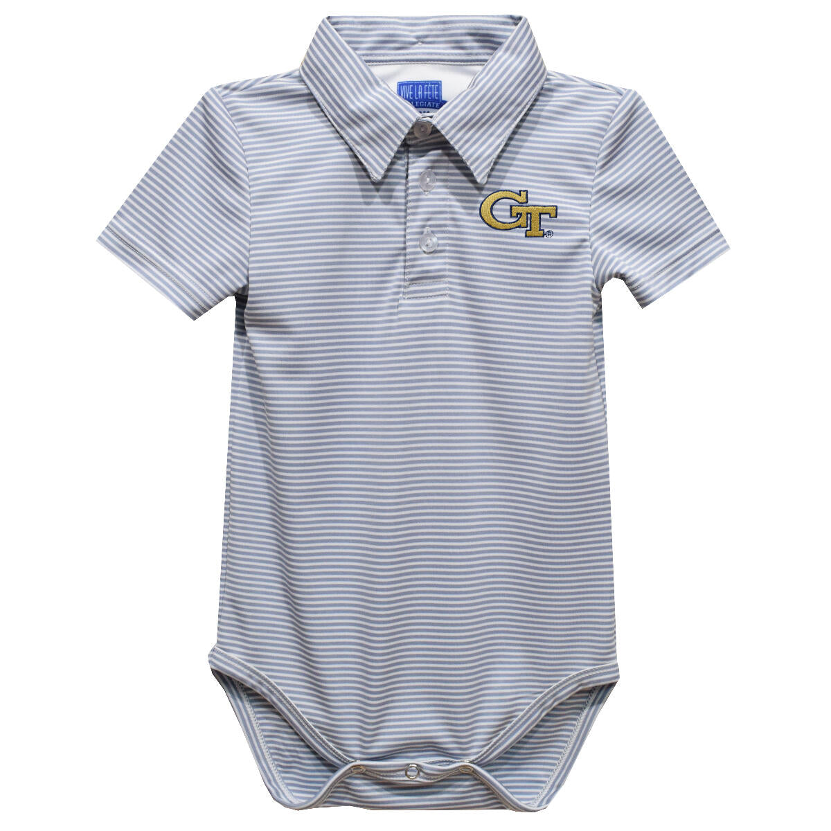 Georgia Tech Yellow Jackets Embroidered Gray Stripe Knit Polo bodysuit