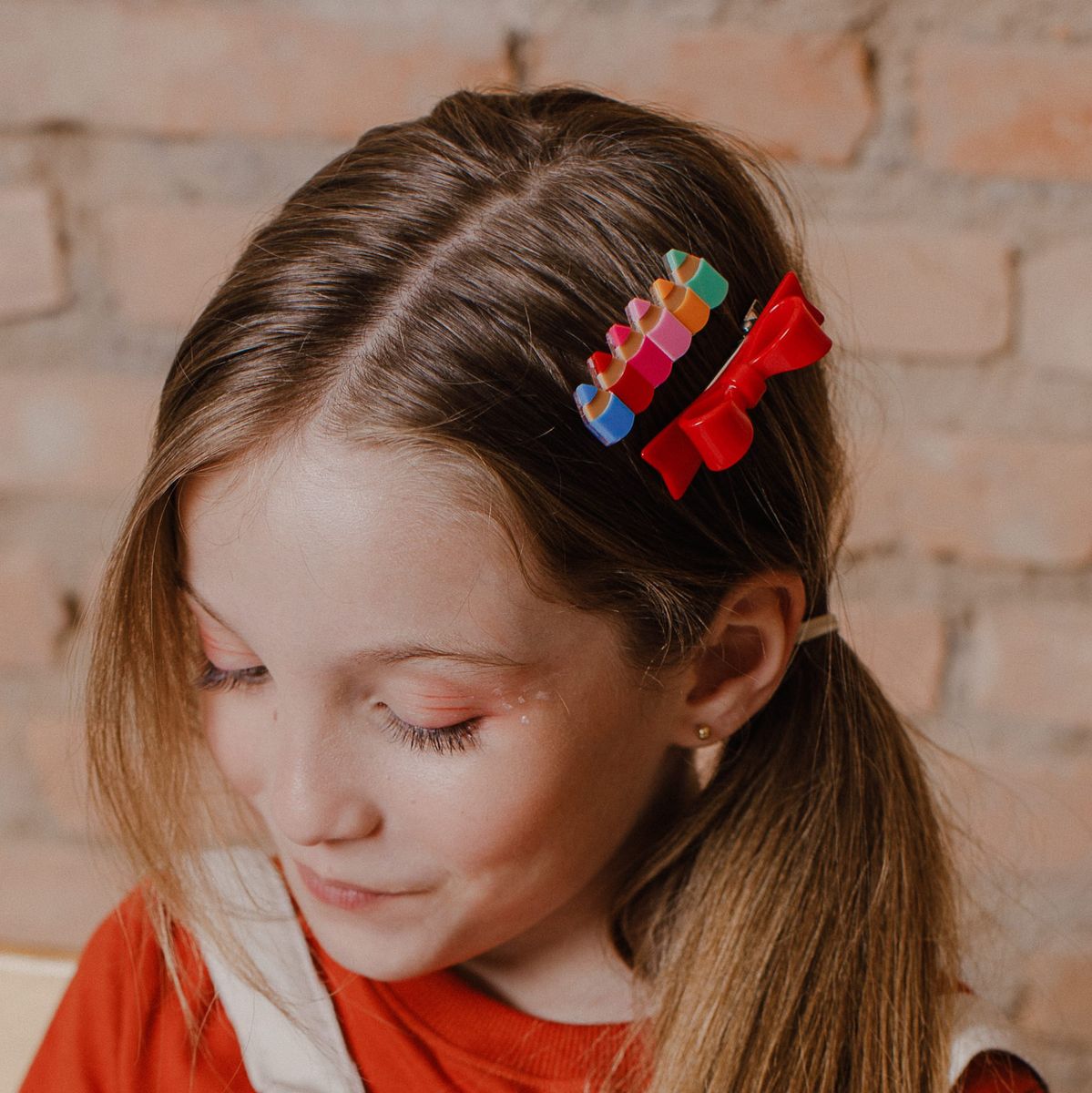 Pencils Vibrant Red Bow Hair Clips