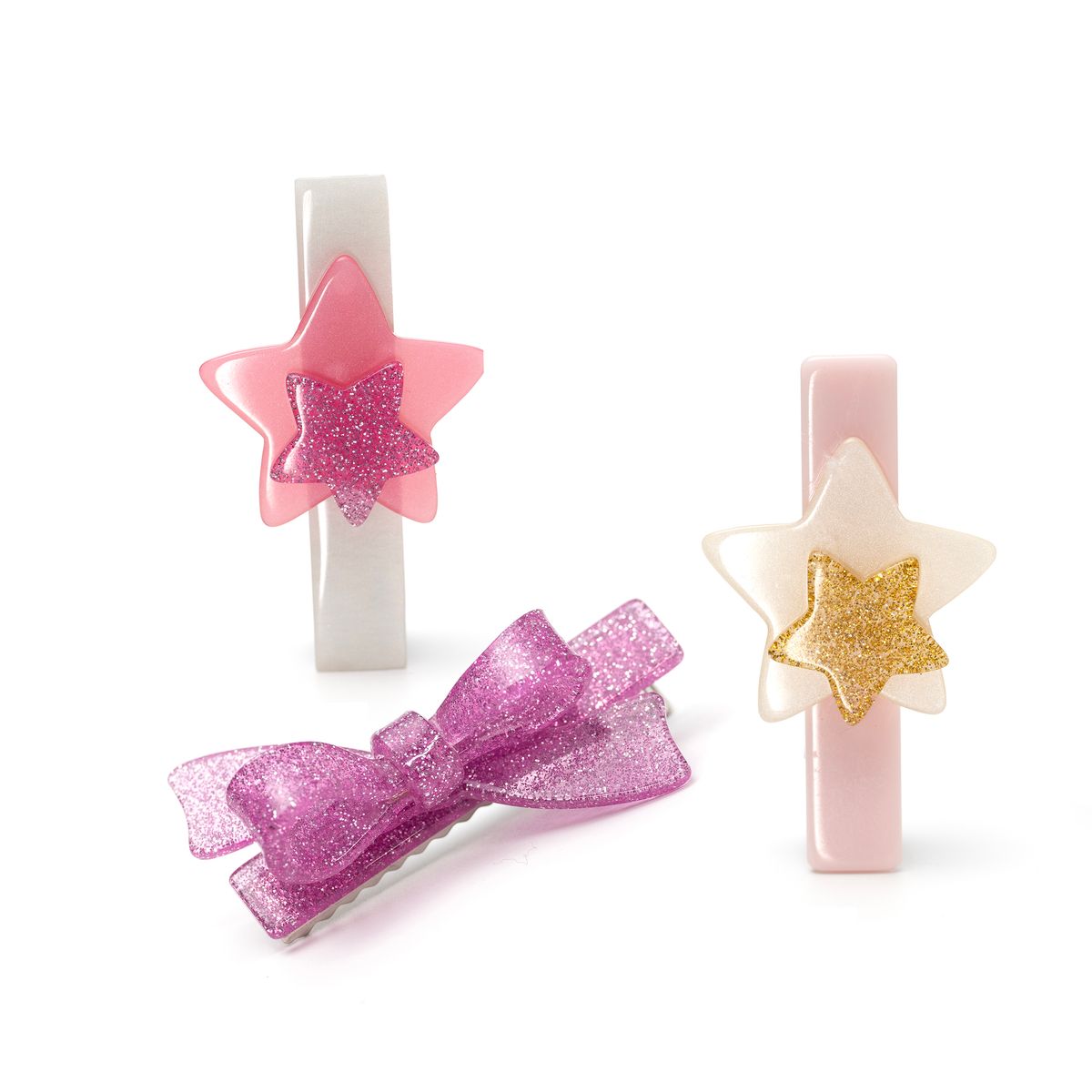 Glitter Stars & Bow Hair Clips