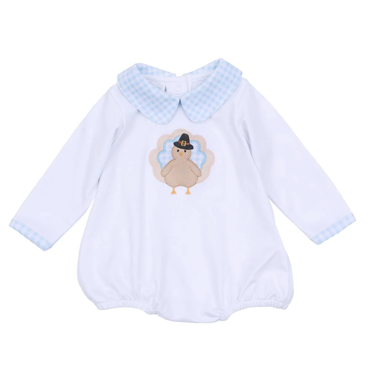 Pilgrim Pals Applique Collared LS Boy Bubble: Light Blue