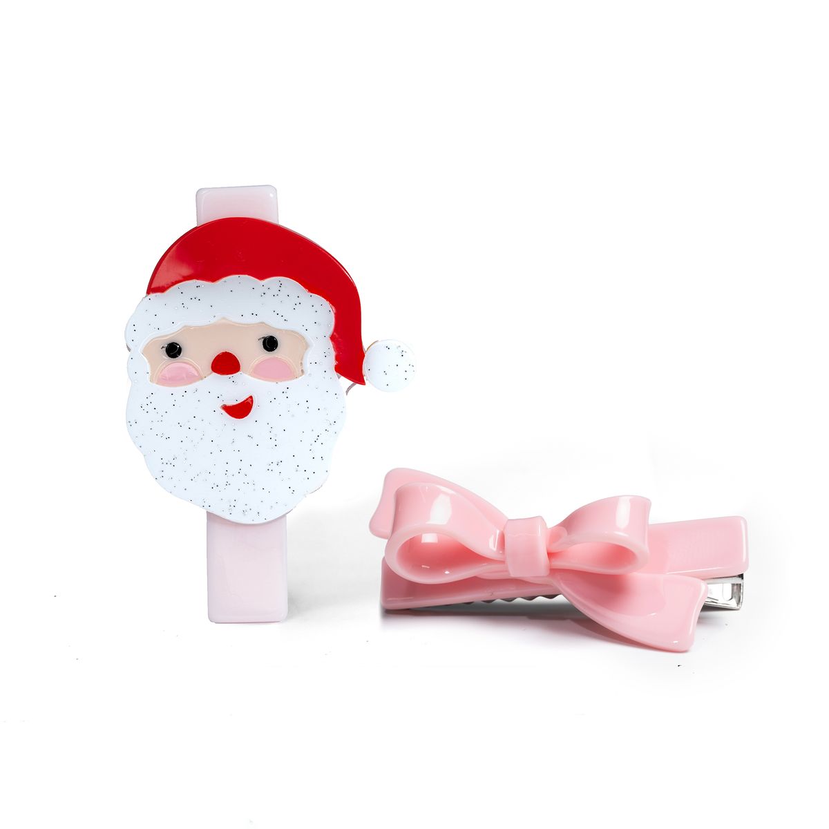 Santa Pink Bow Hair Clips