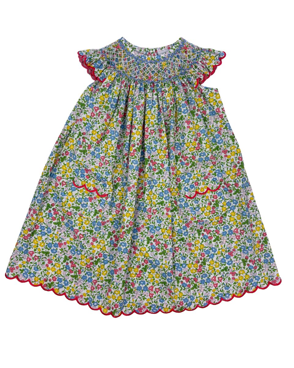 Pink/Yellow/Blue Floral Smocked Dress