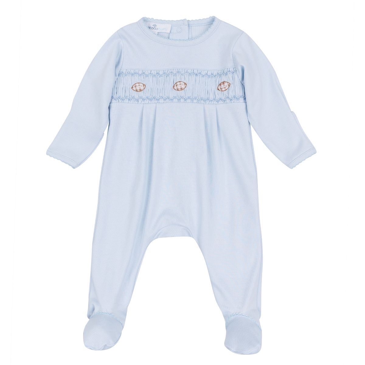 Tiny Tailgater Smocked Footie: Light Blue