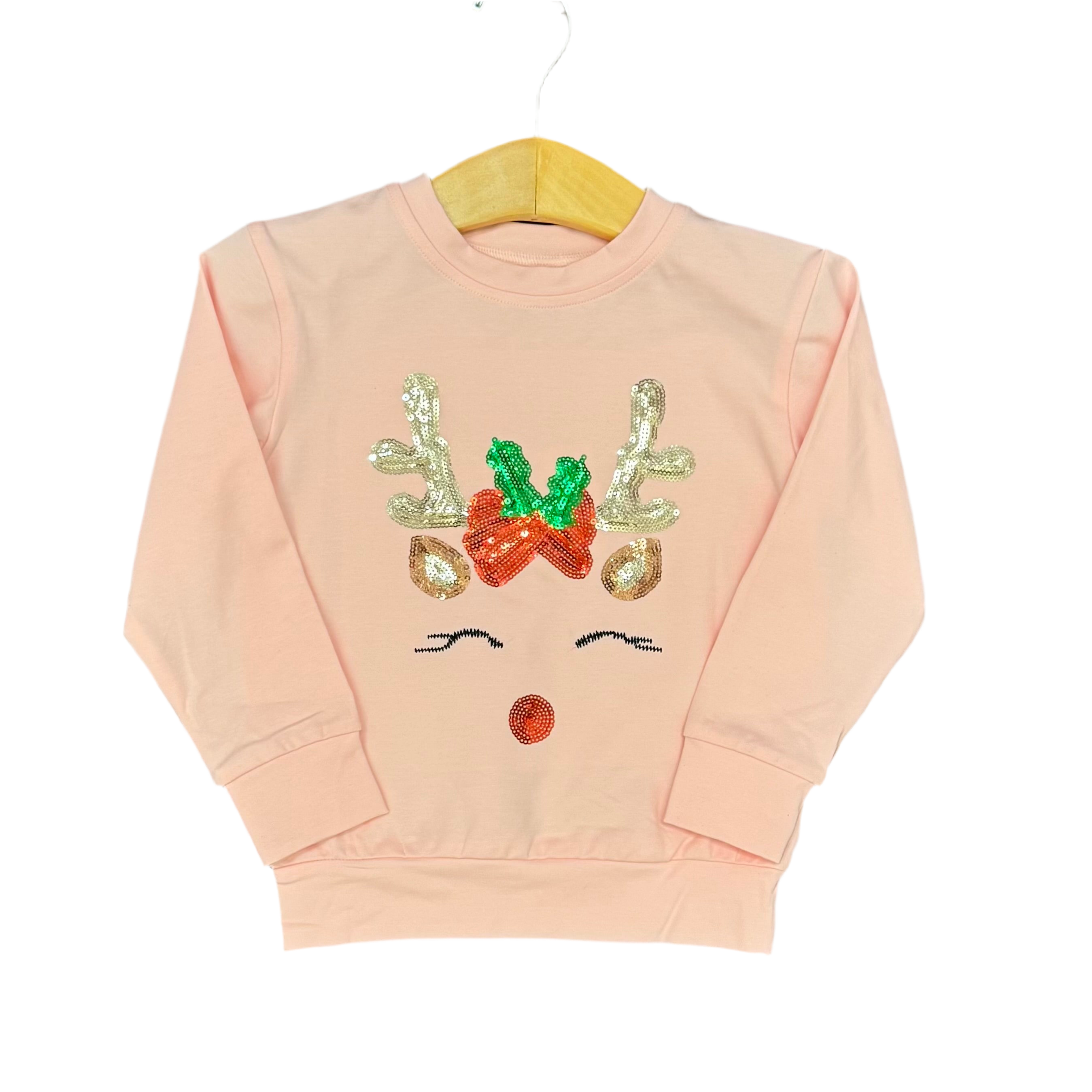 Light Pink Sequin Reindeer LS Shirt