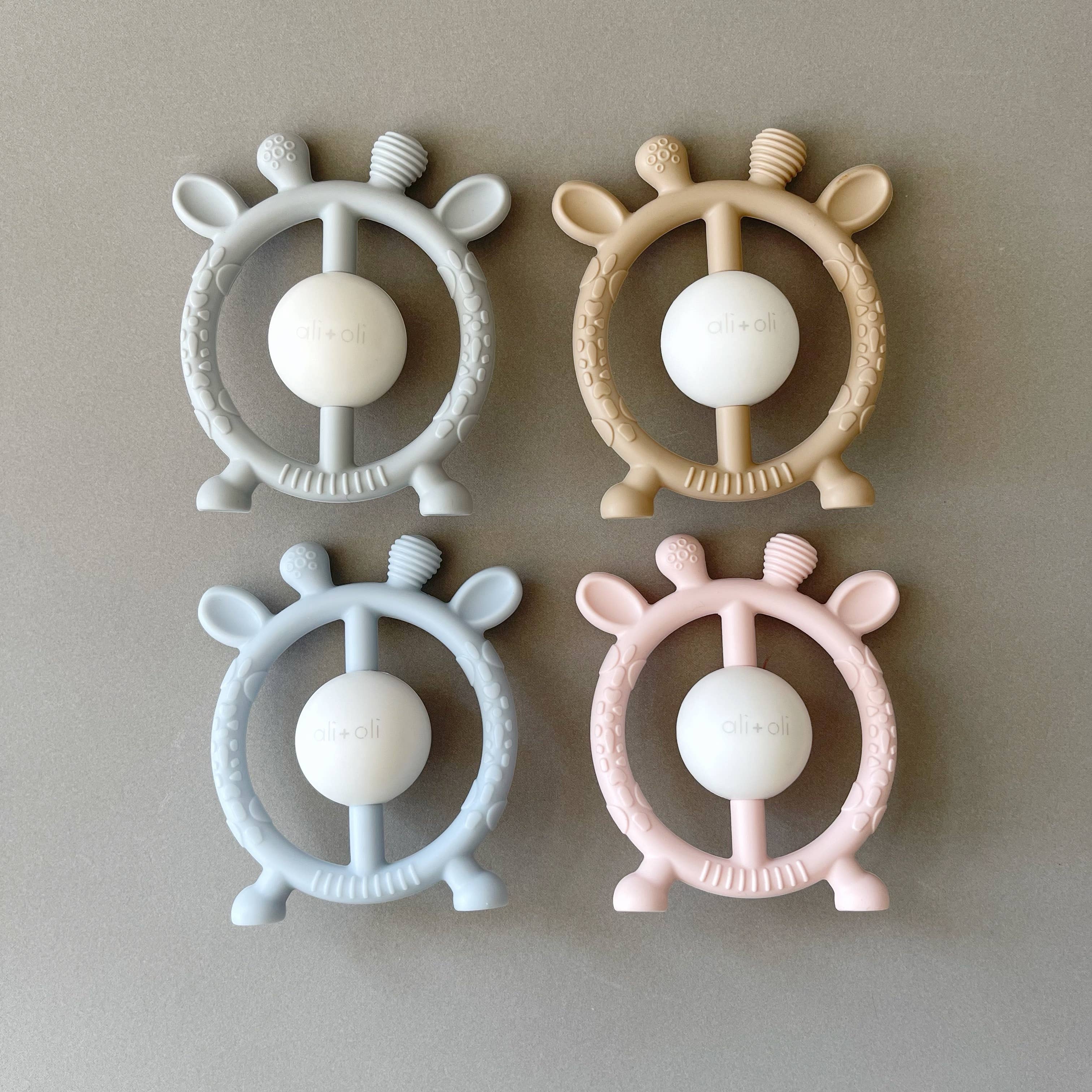 Giraffe Teether & Rattle Food-Grade Silicone Toy: Taupe