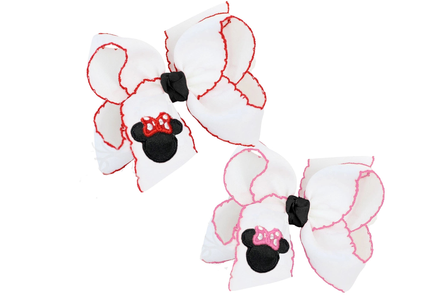 4.5" Crochet Edge Grosgrain Hairbow on Clip: Embroidered Mouse
