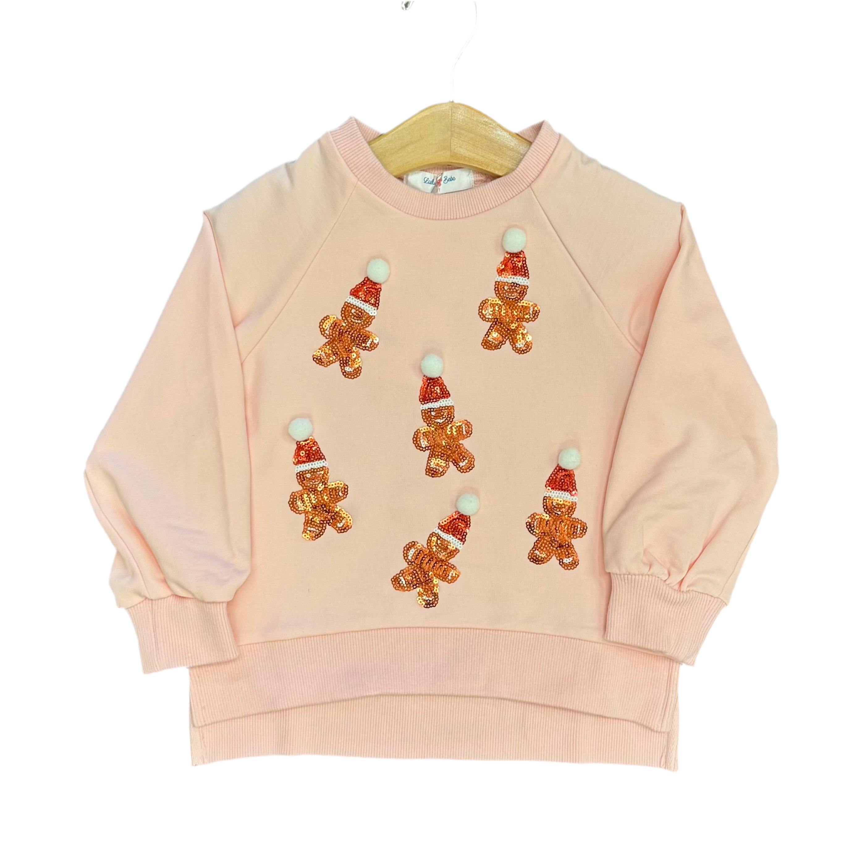 Sequin Gingerbread White LS Puff Sleeve Top