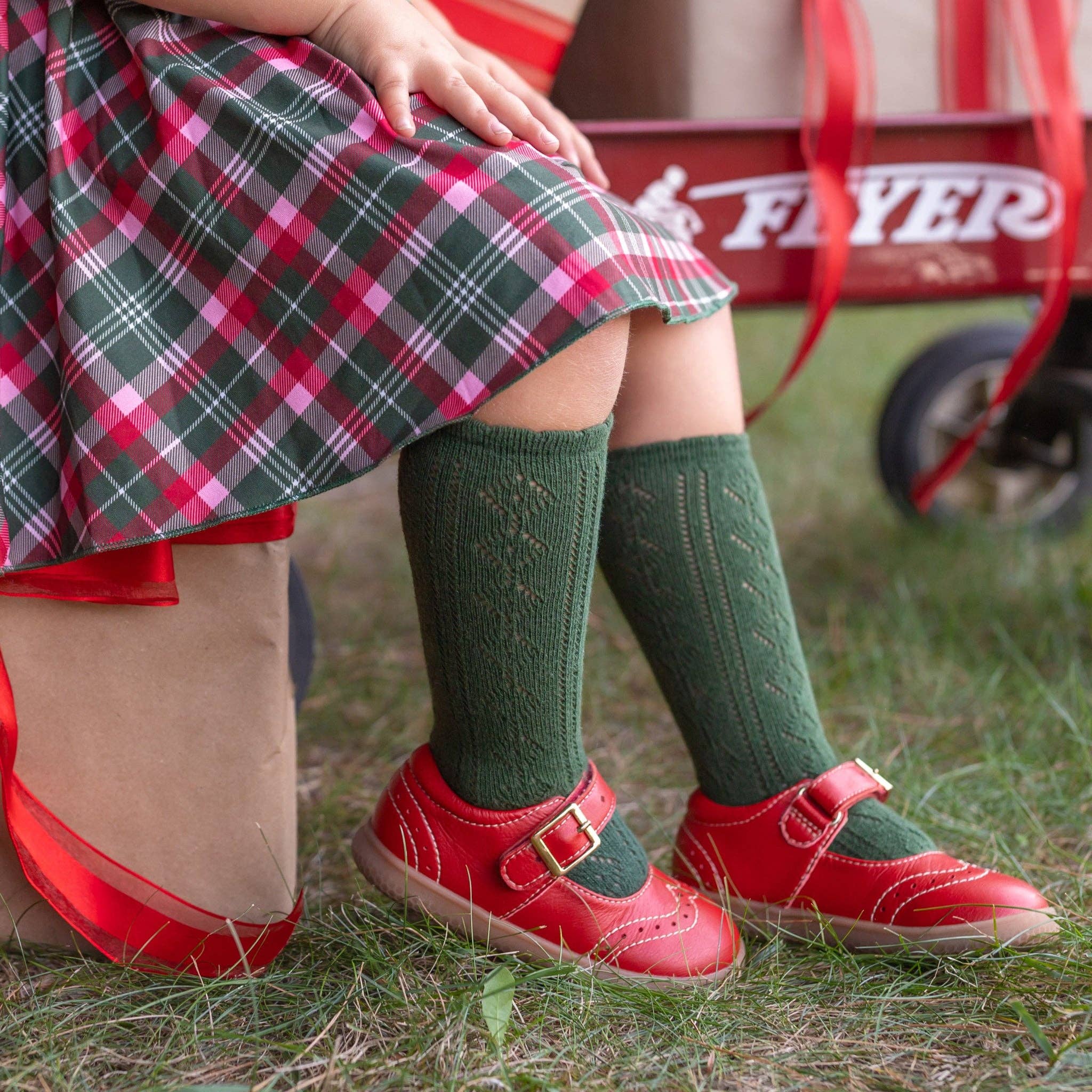Scalloped Fancy Knee High Socks - Forest