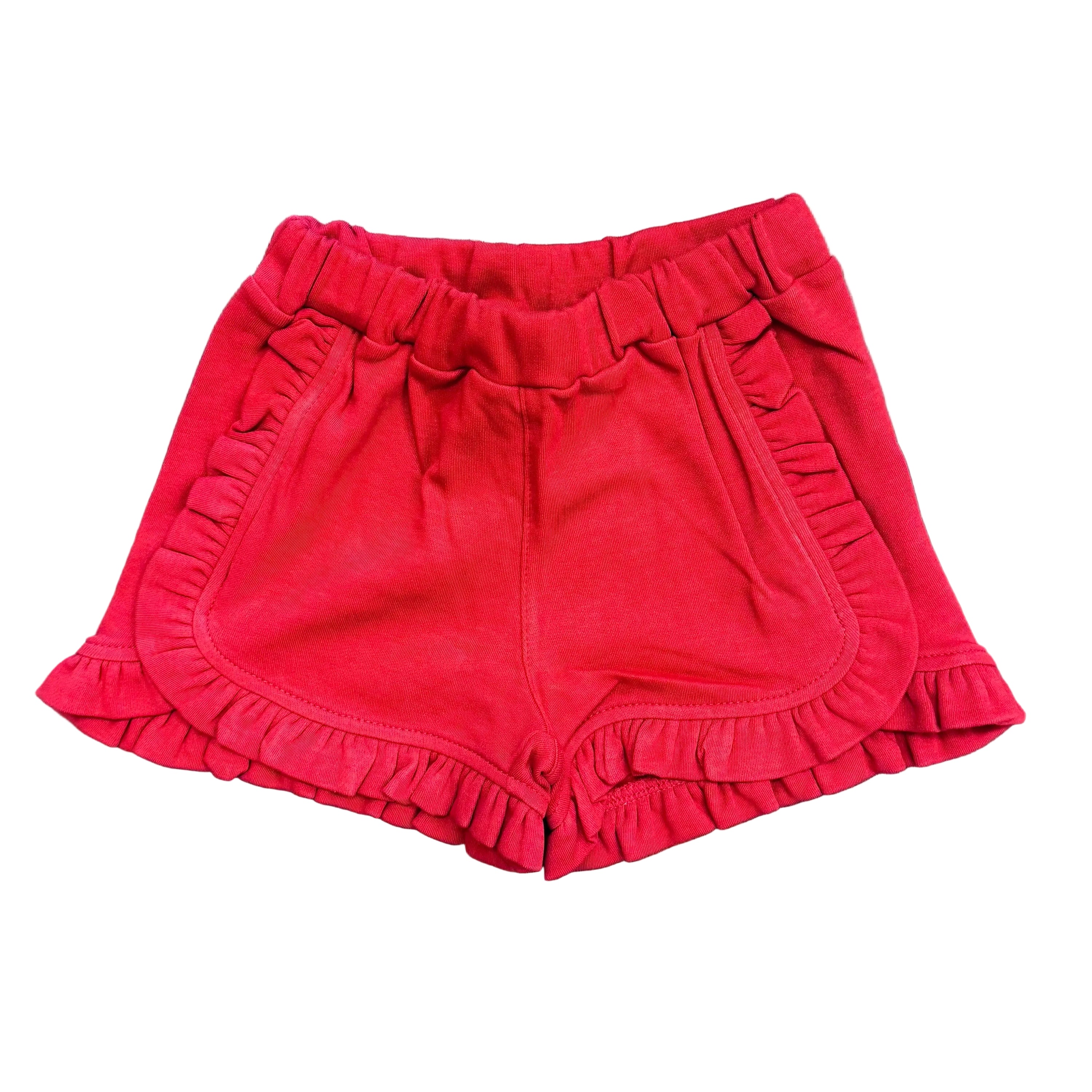 Deep Red Ruffle Trim Shorts