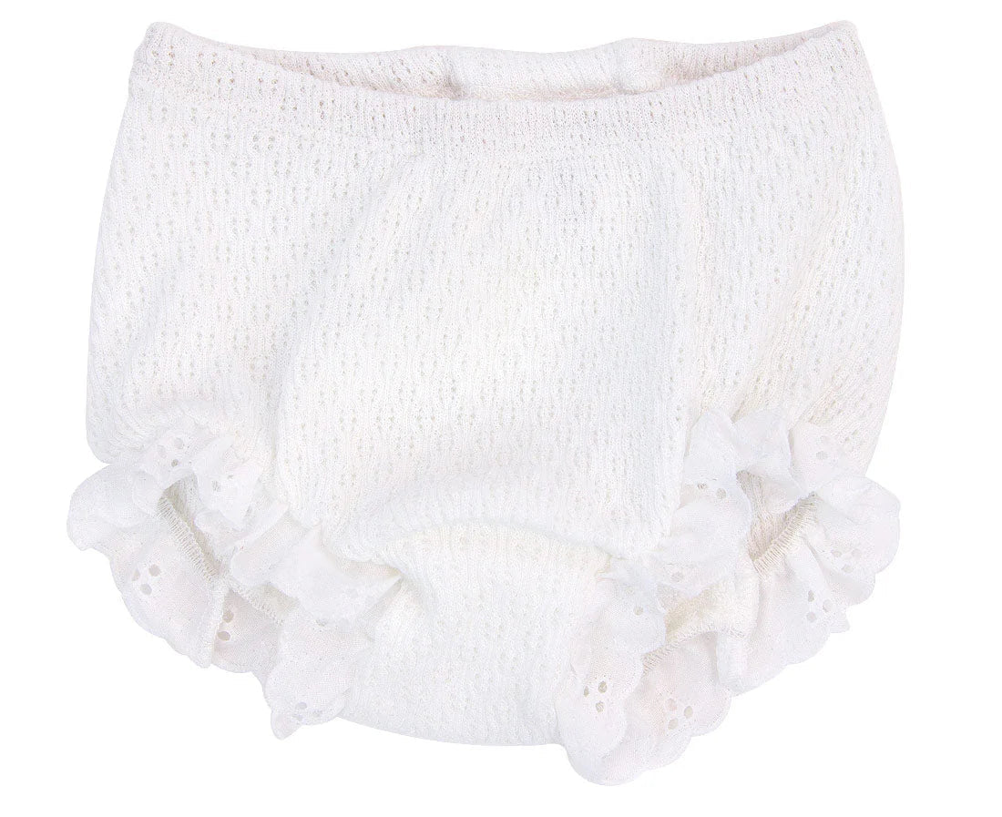 Knit Eyelet Diaper Cover: White with White Eyelet Trim