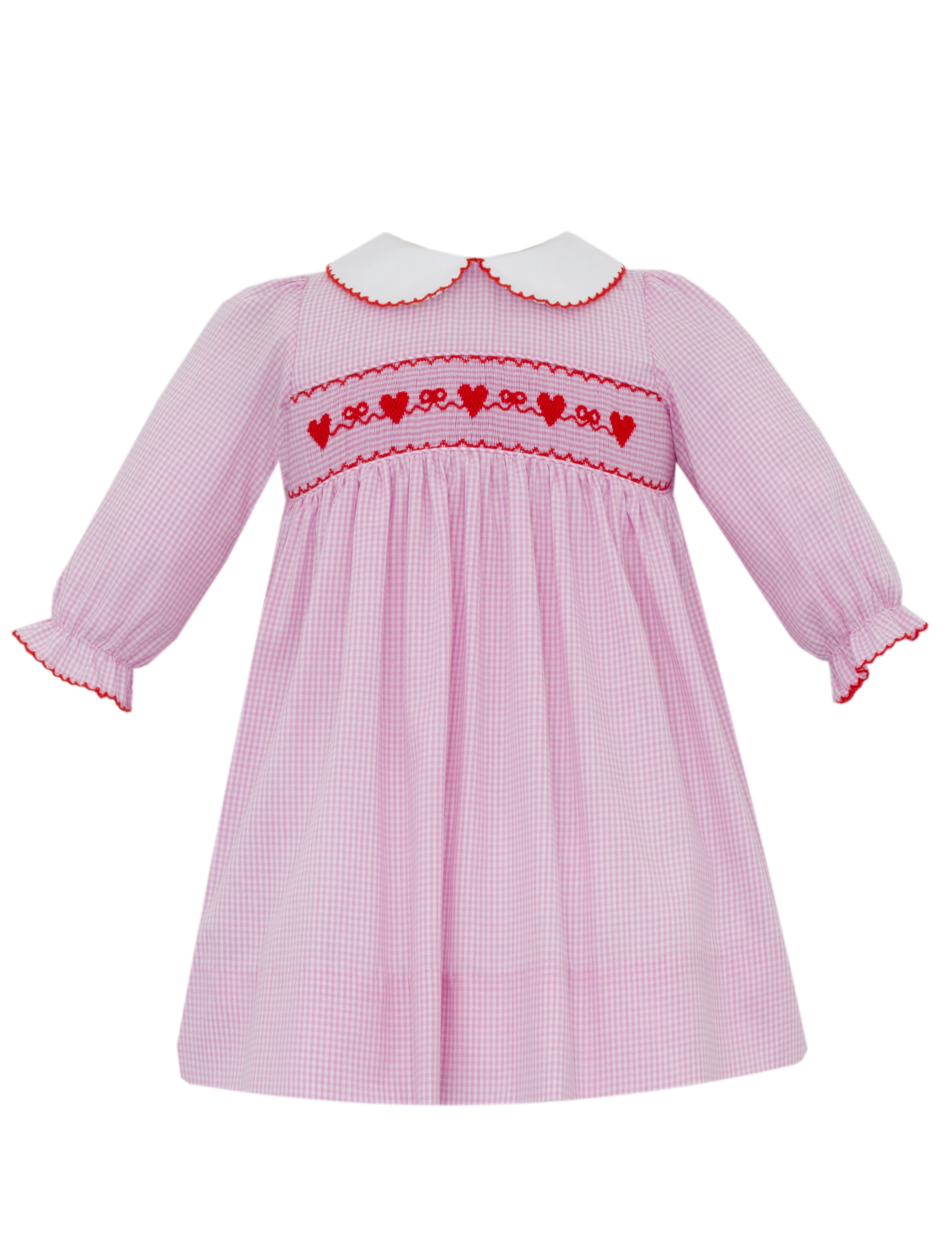 Pink Gingham Valentines Smocked LS Dress