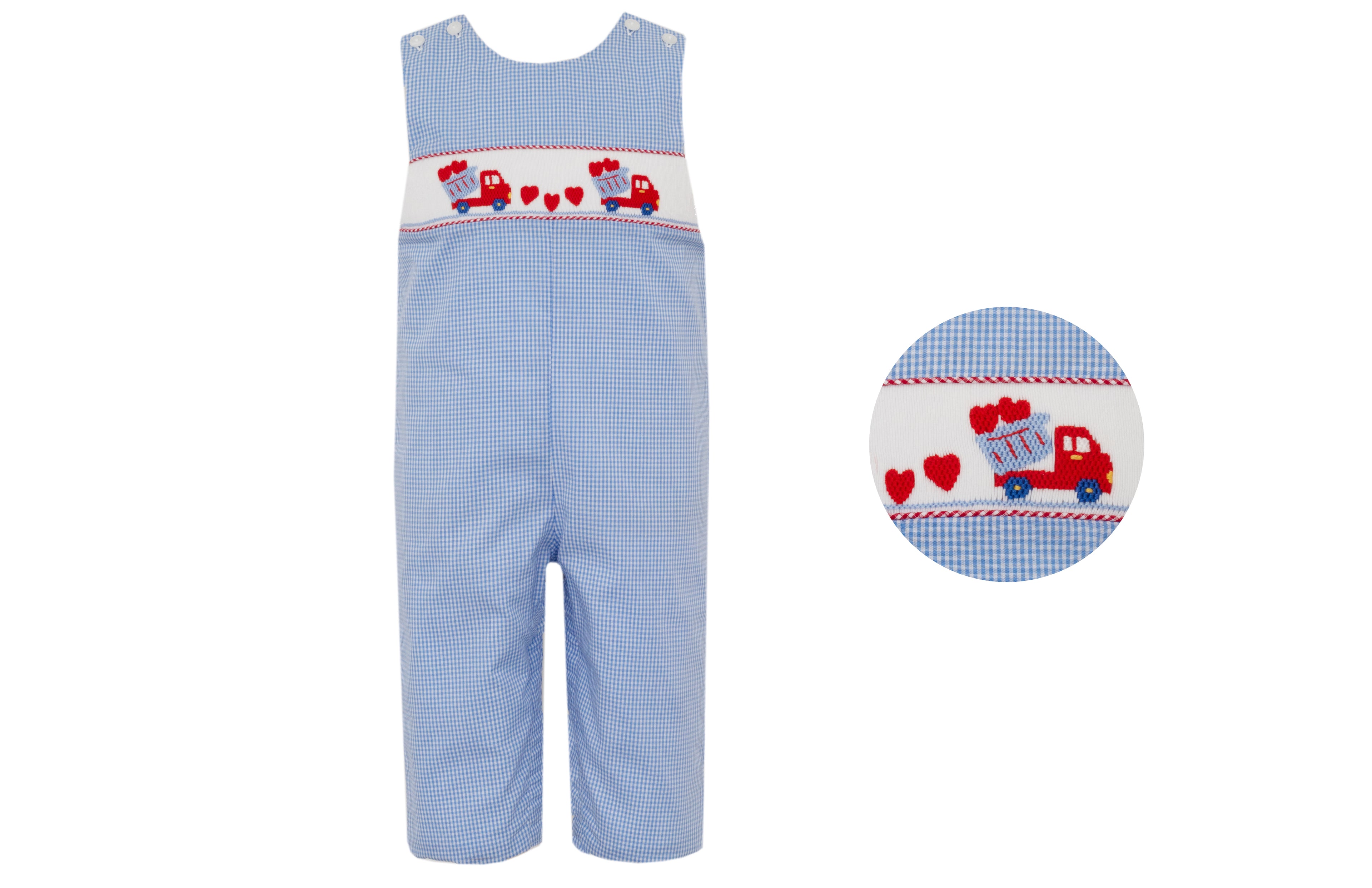 Blue Gingham Valentines Smocked Longall