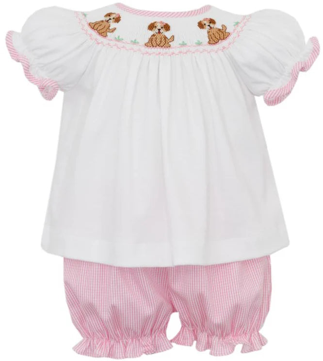 Puppies Knit Smocked Bloomer Set