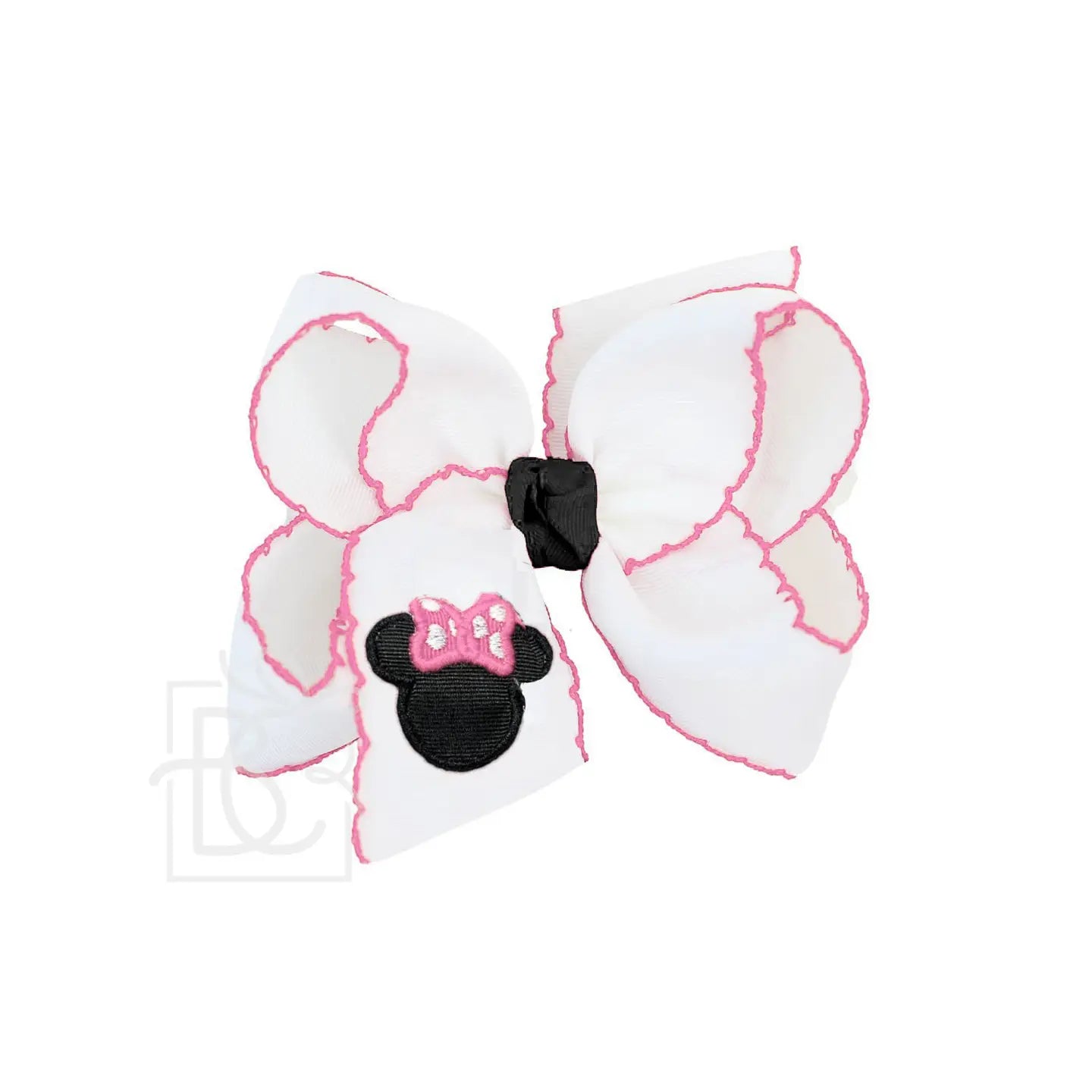 4.5" Crochet Edge Grosgrain Hairbow on Clip: Embroidered Mouse