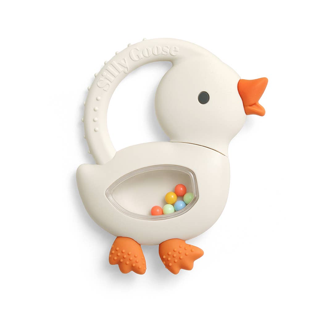 Bitzy Shake™ Silicone Teether with Rattle: Goose