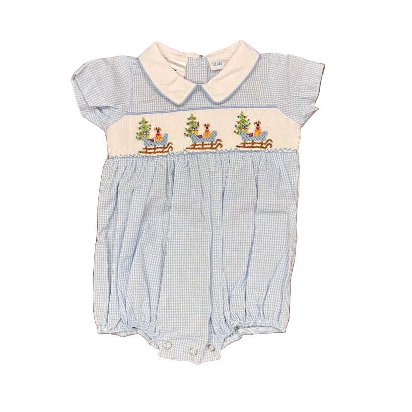Puppy Sleigh Smocked Peter Pan Boy Bubble