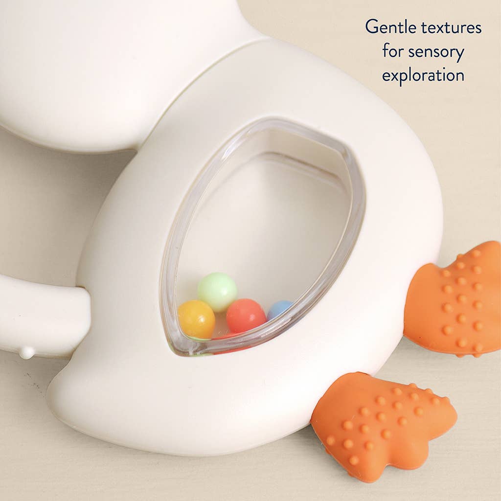 Bitzy Shake™ Silicone Teether with Rattle: Goose