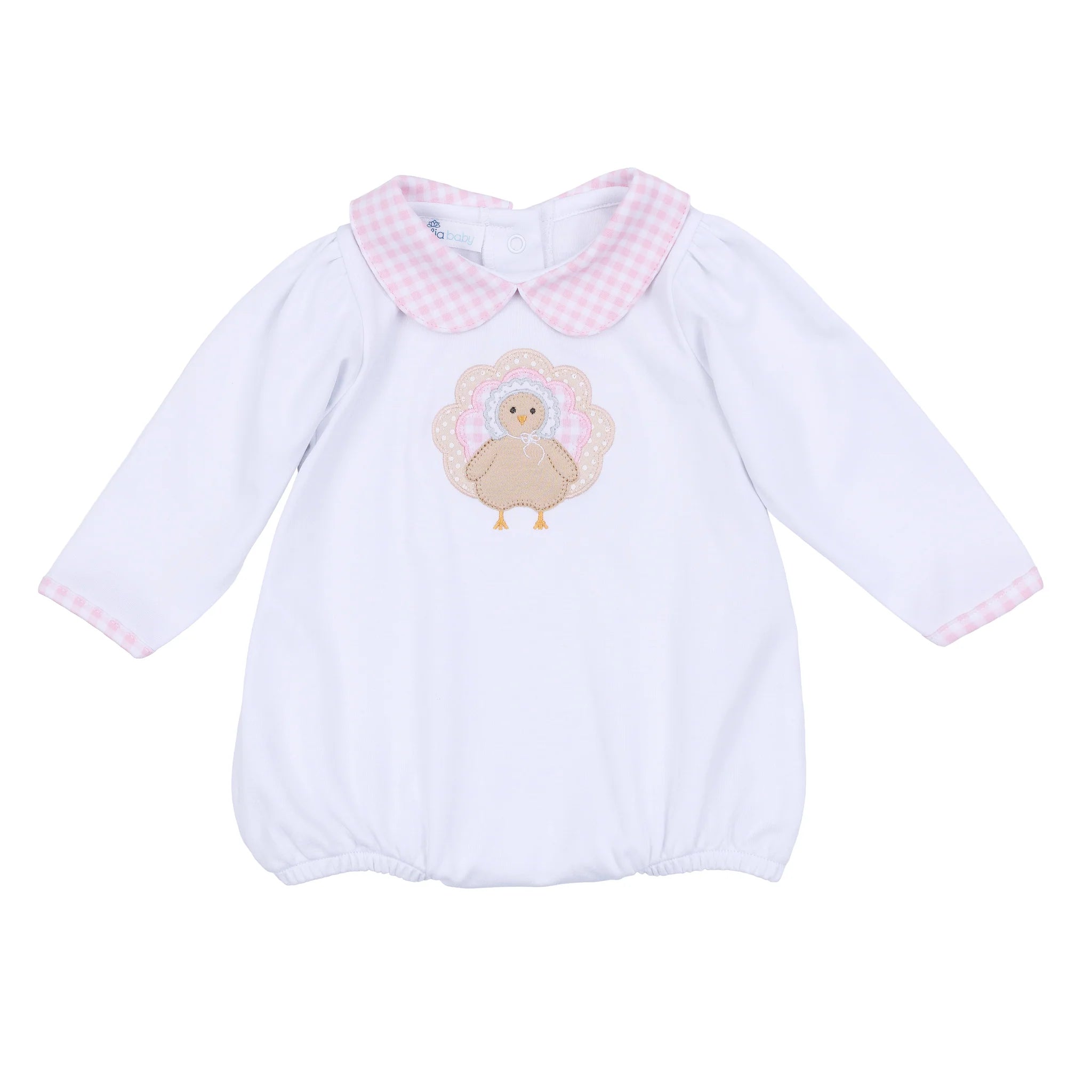 Pilgrim Pals Applique Collared LS Girl Bubble: Pink