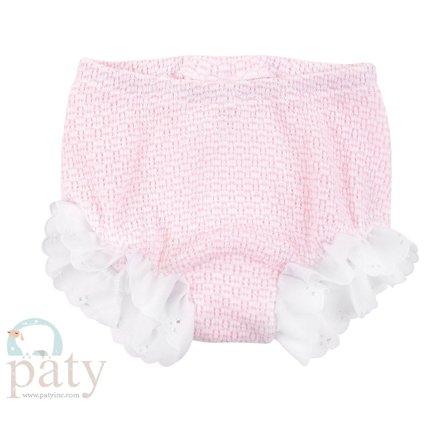 Paty Knit Eyelet Diaper Cover: Pink with White Eyelet