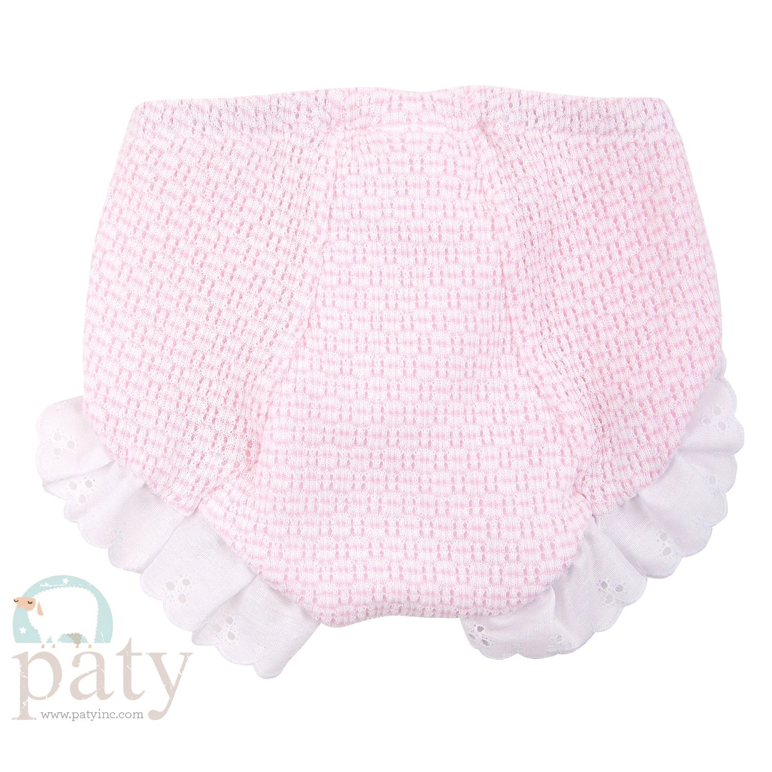 Paty Knit Eyelet Diaper Cover: Pink with White Eyelet