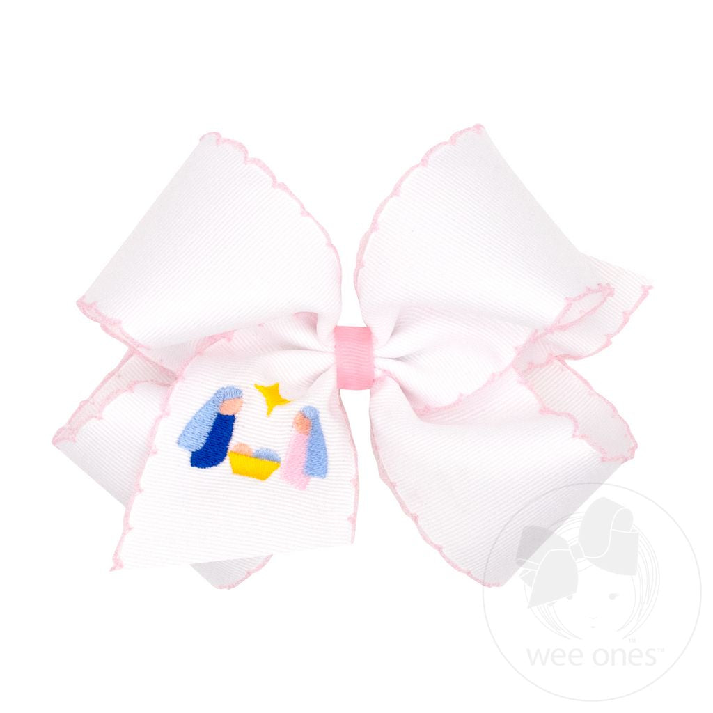 King Pink Nativity Embroidery Moonstitch Hair Bow