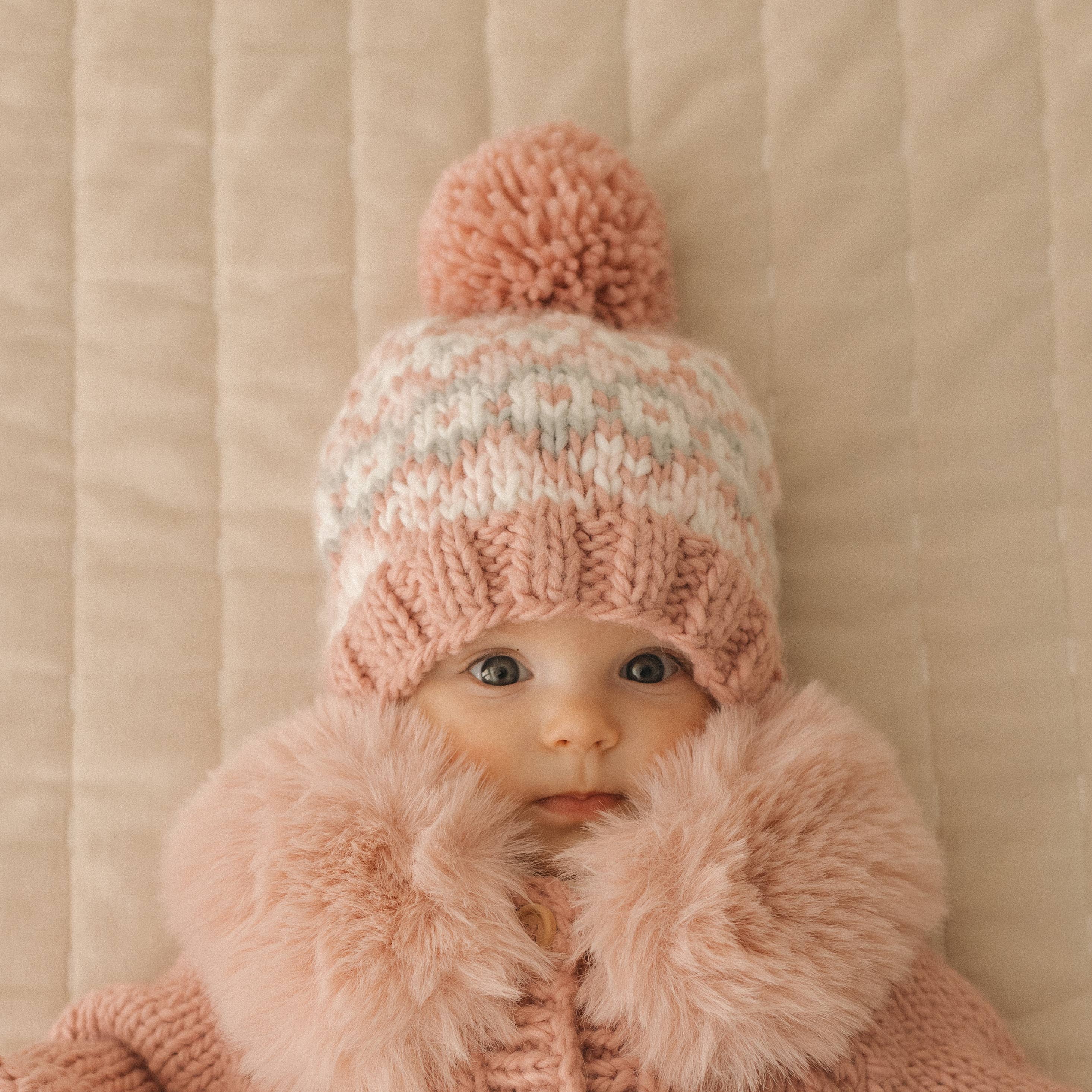 Fairisle Beanie Hat: Rosy