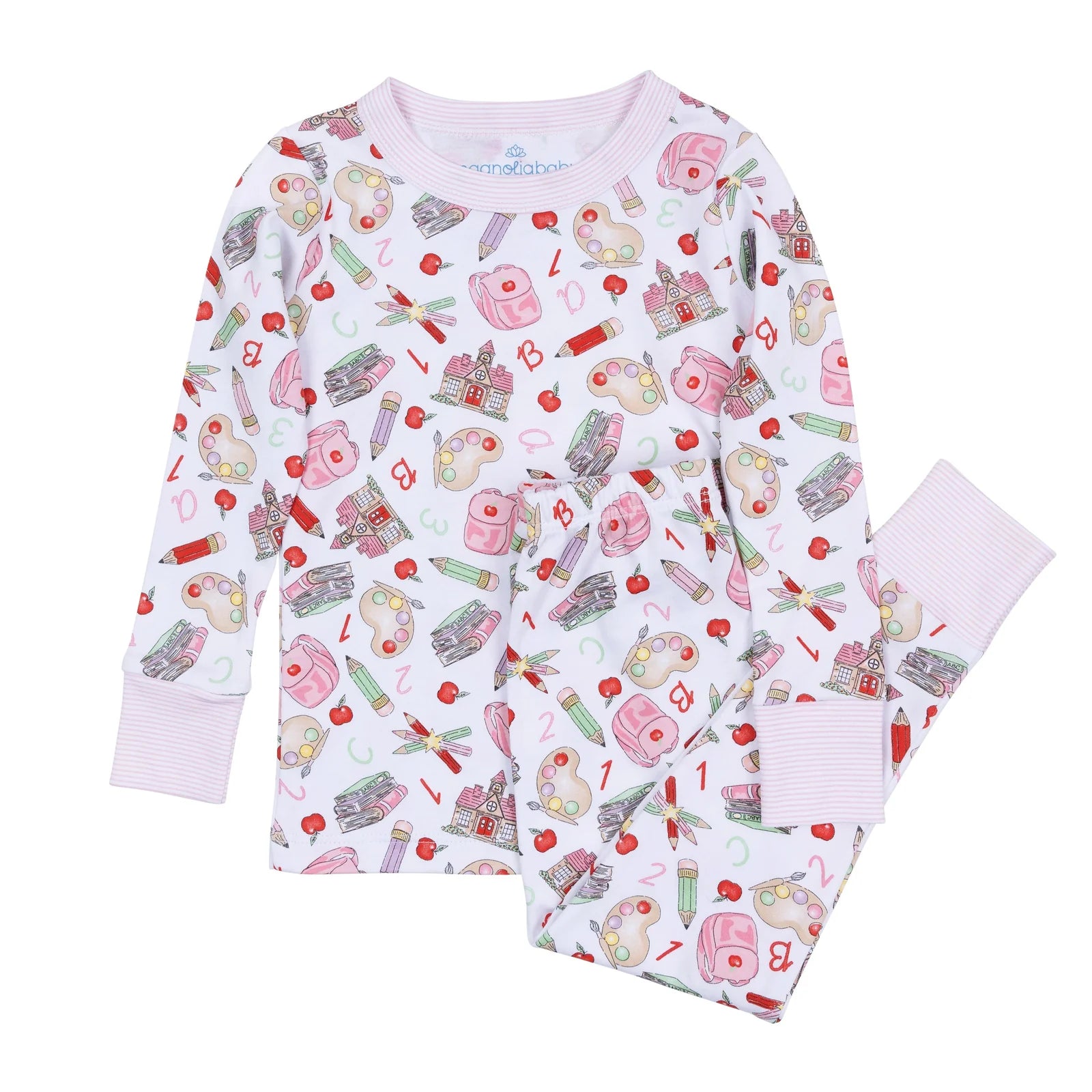 School Day Sweetness 2-Piece Long Pajamas: Pink