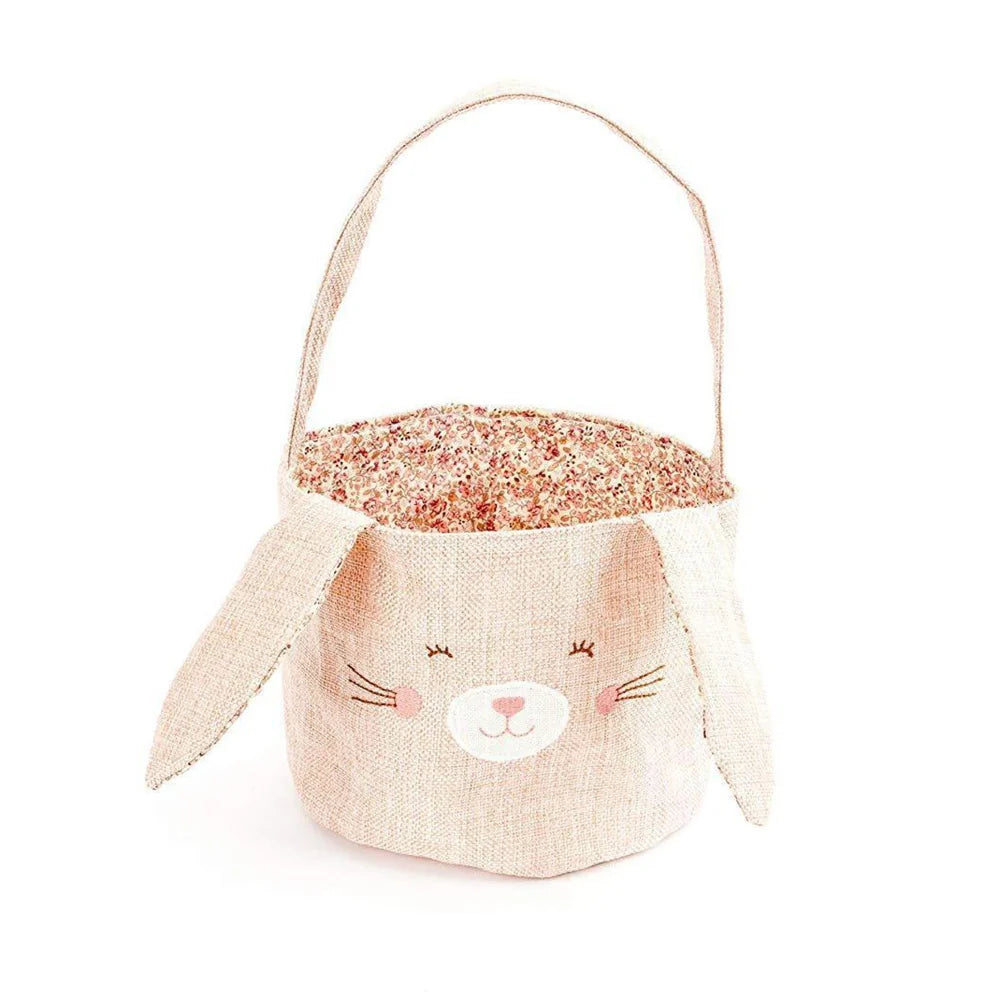 Small Pink Linen Bunny Basket