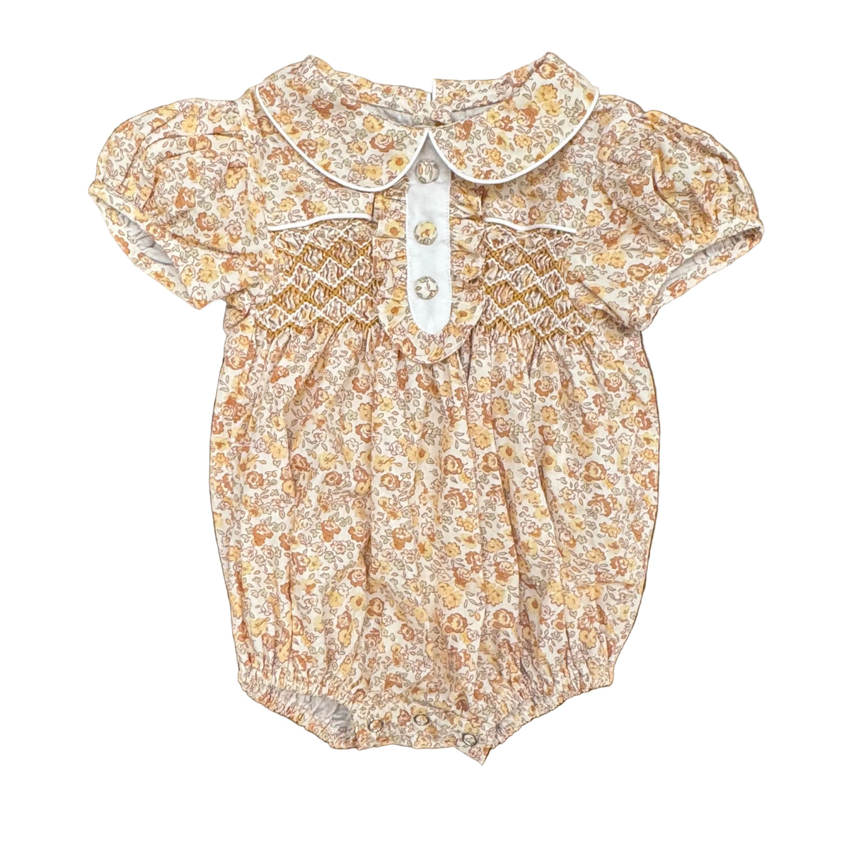 Sandy Yellow Floral Smocked Bubble