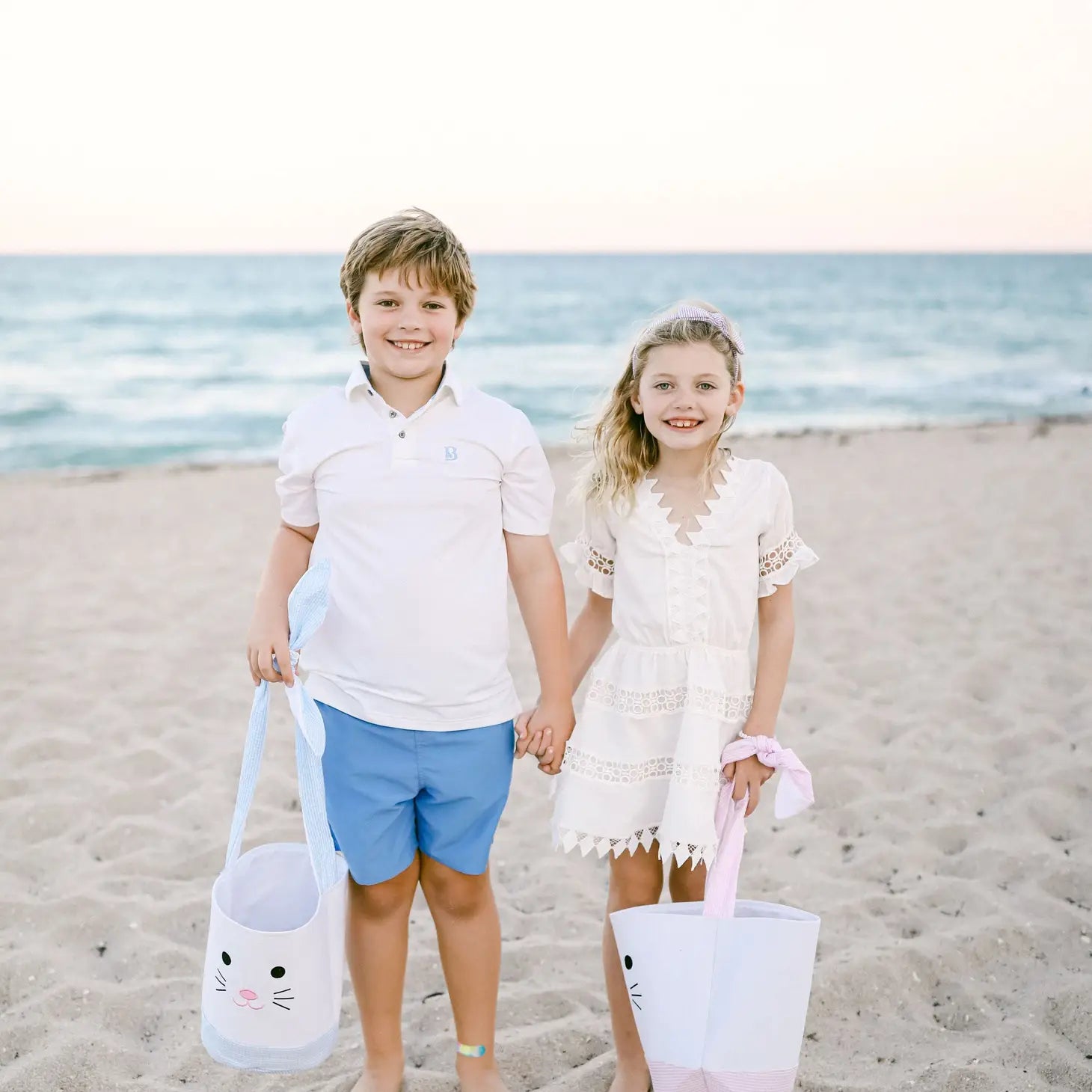 Canvas & Seersucker Bunny Basket: Pink