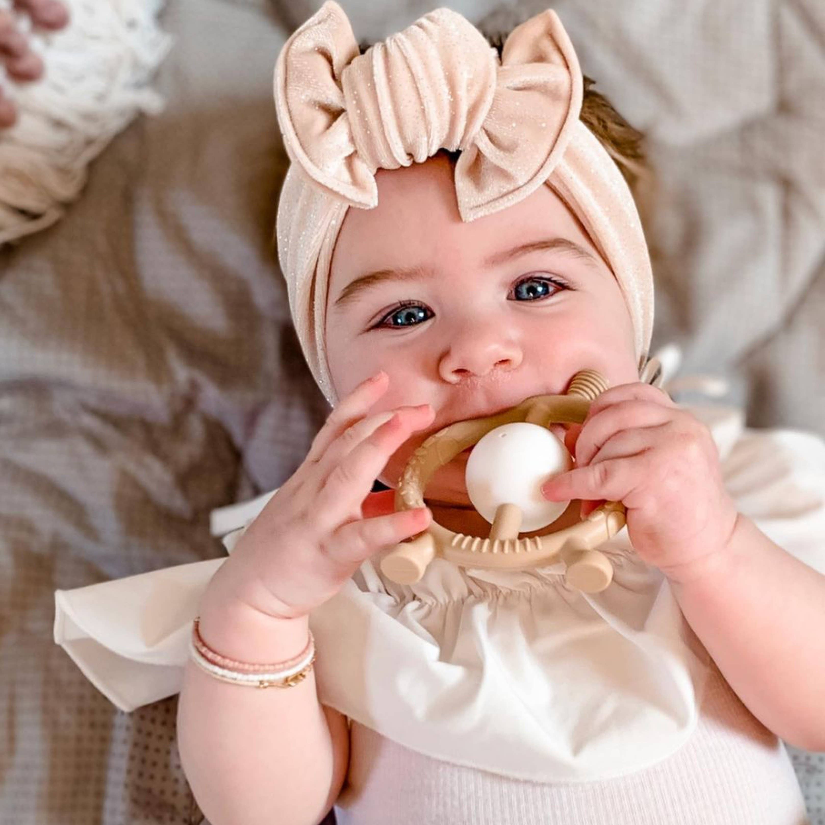 Giraffe Teether & Rattle Food-Grade Silicone Toy: Taupe