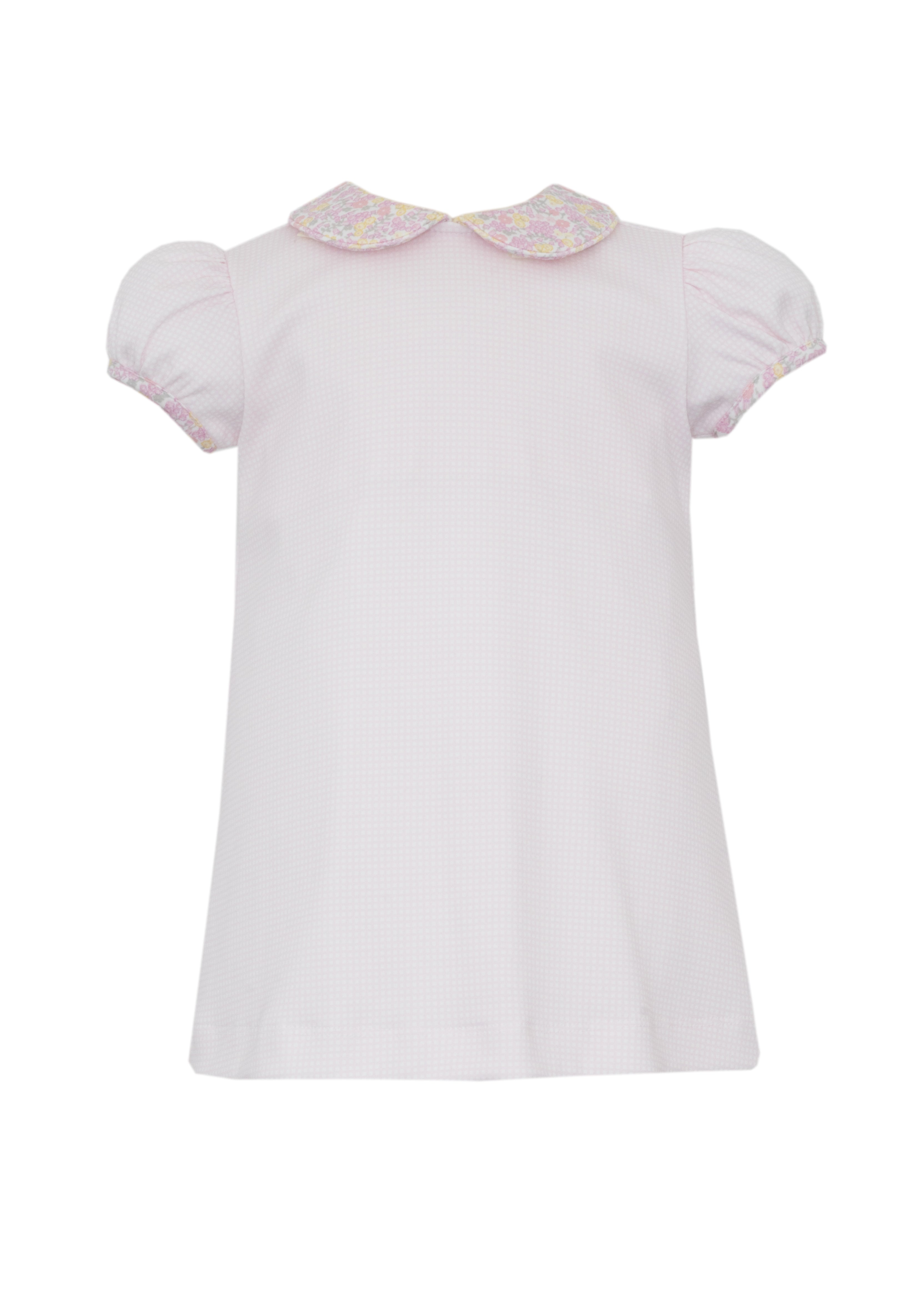 Pink Gingham A-Line Dress with Floral Trim