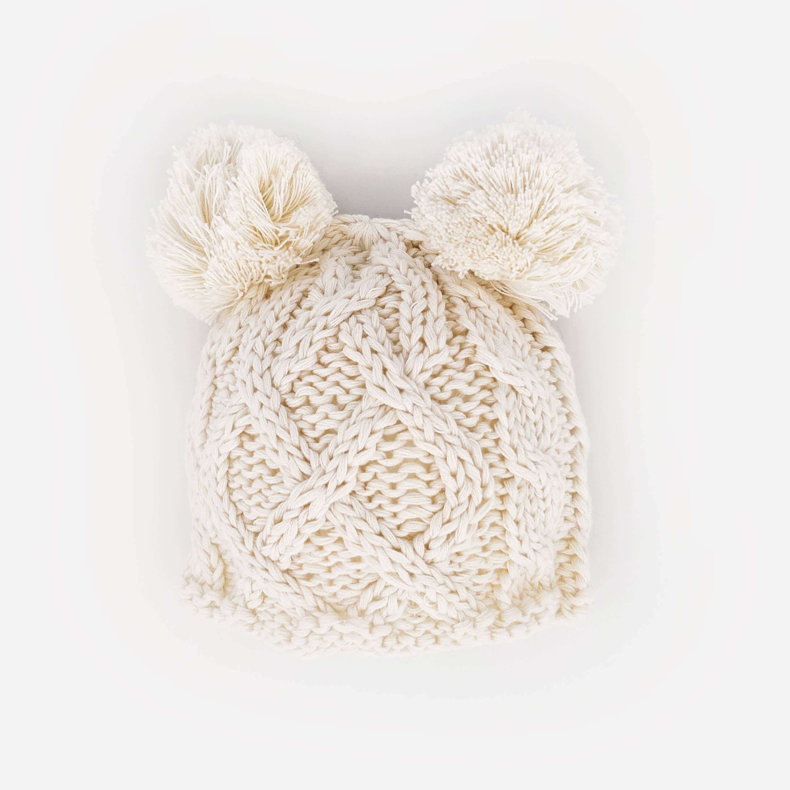 Newborn Baby Aran Natural Double Pom Pom Beanie