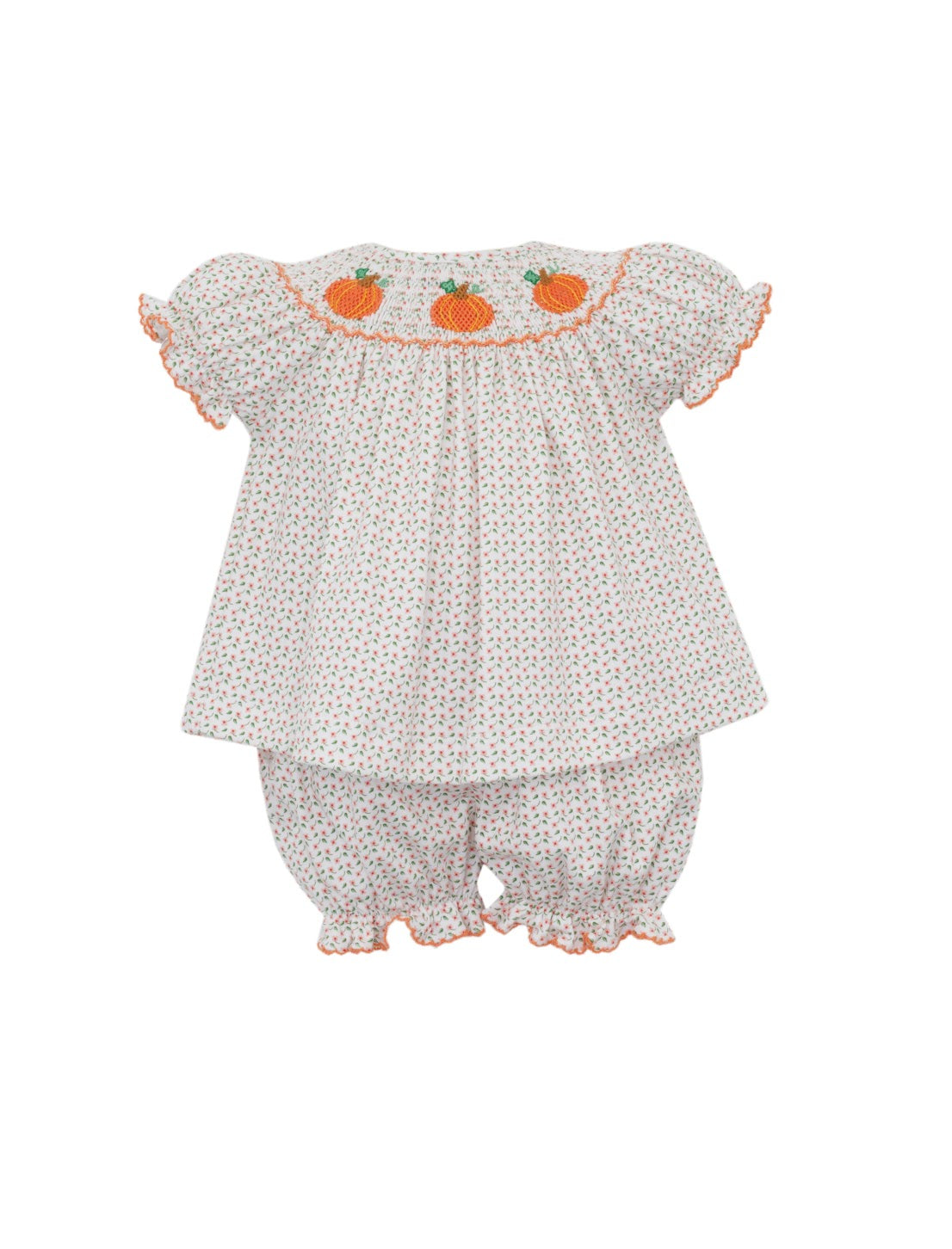 Pumpkin Smocked Bishp Bloomer Set: Tiny Floral