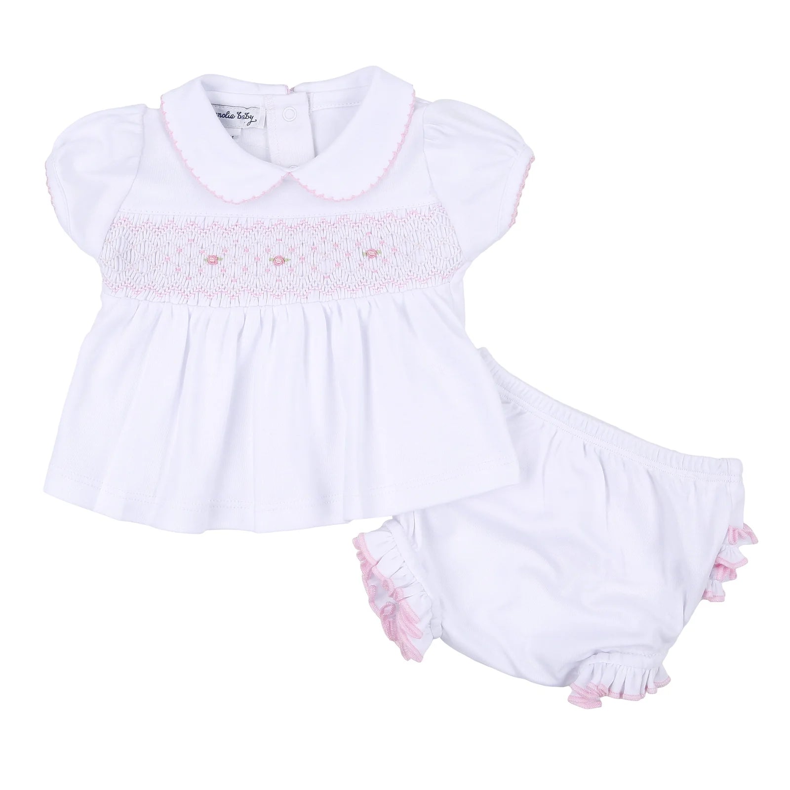 Lily & Lucas Smocked Collared Ruffle Diaper Set: Light Pink