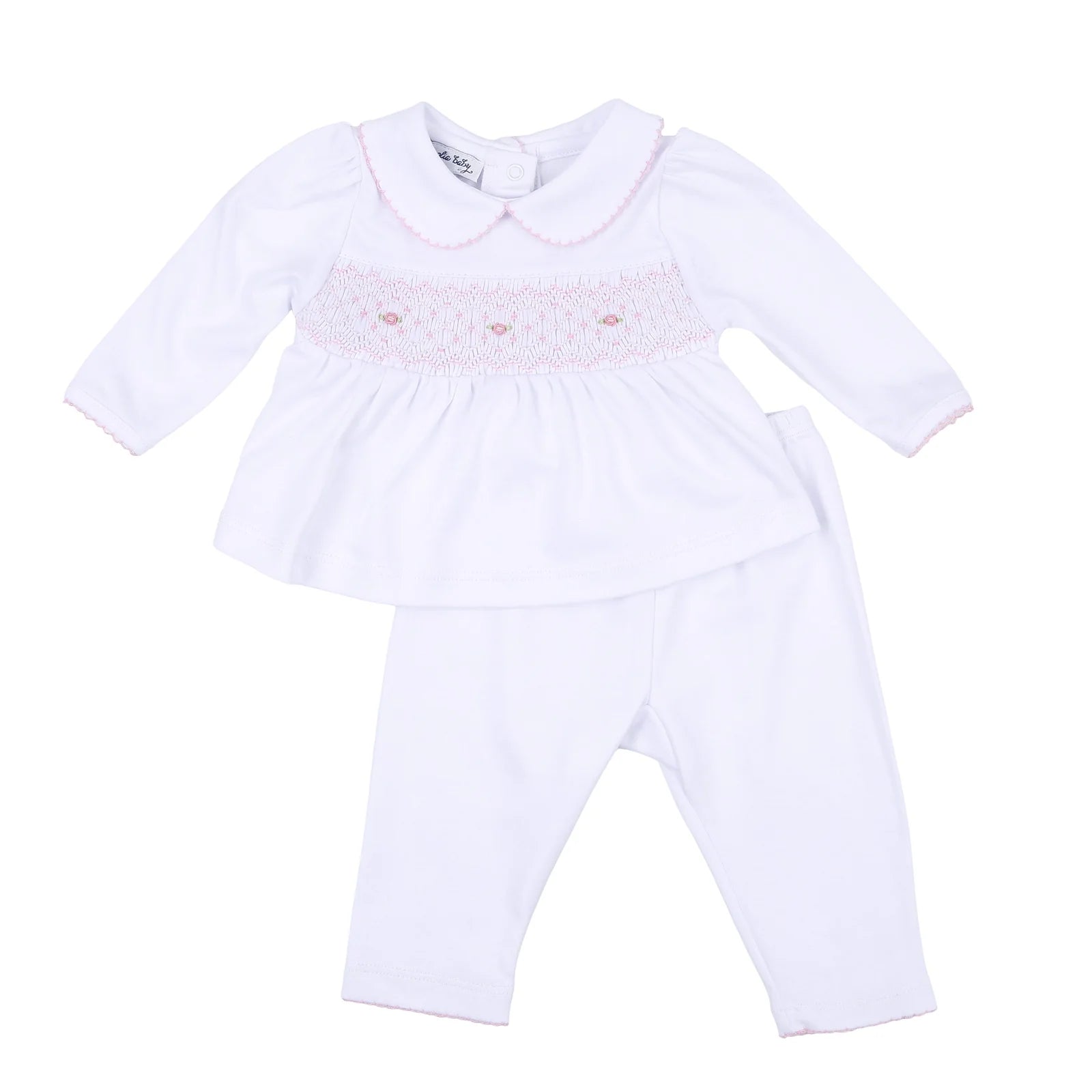 Lily & Lucas Smocked Collared Girl 2-Piece Pant Set: Light Pink
