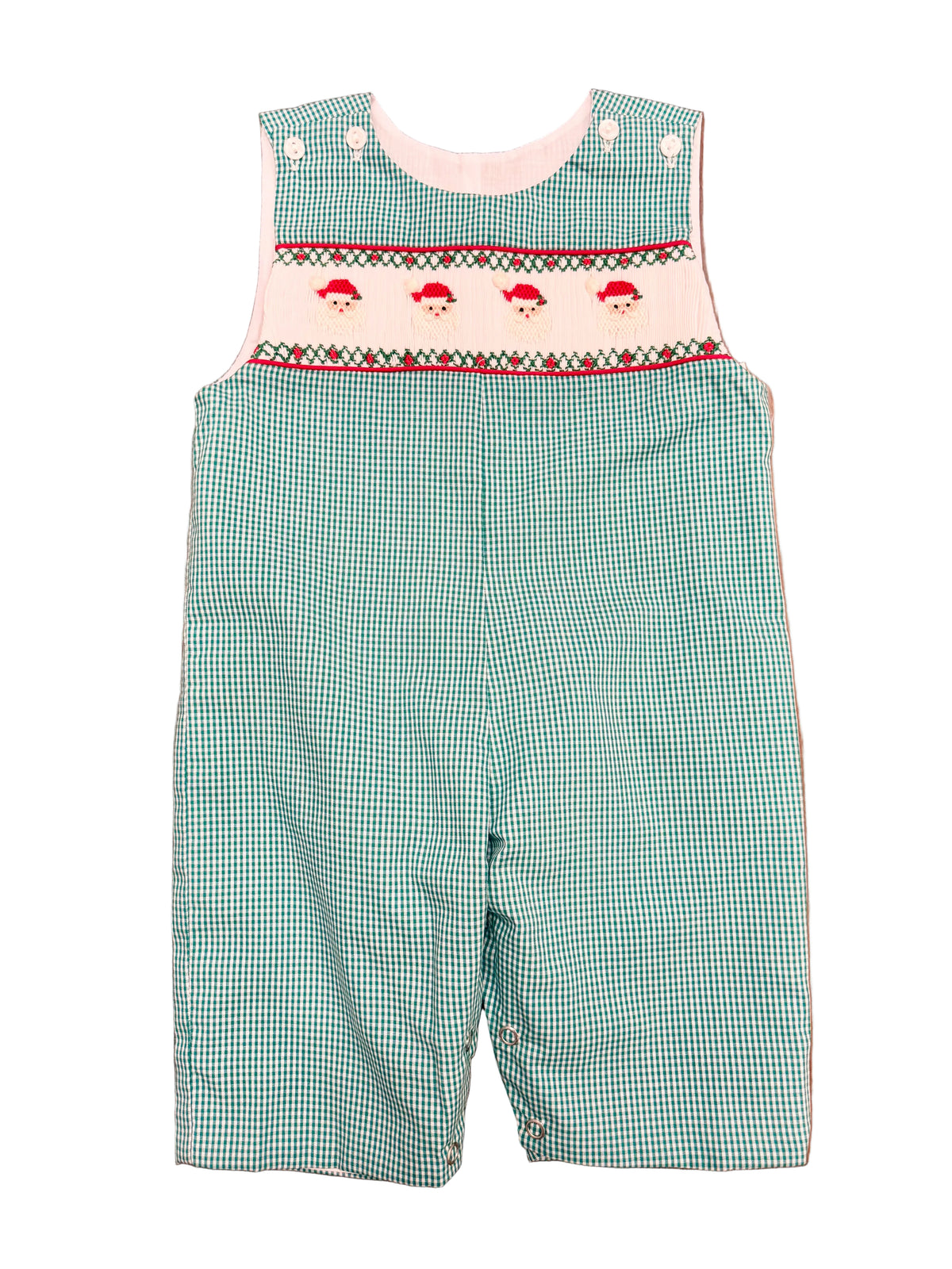 Green Gingham Santa Smocked Longall