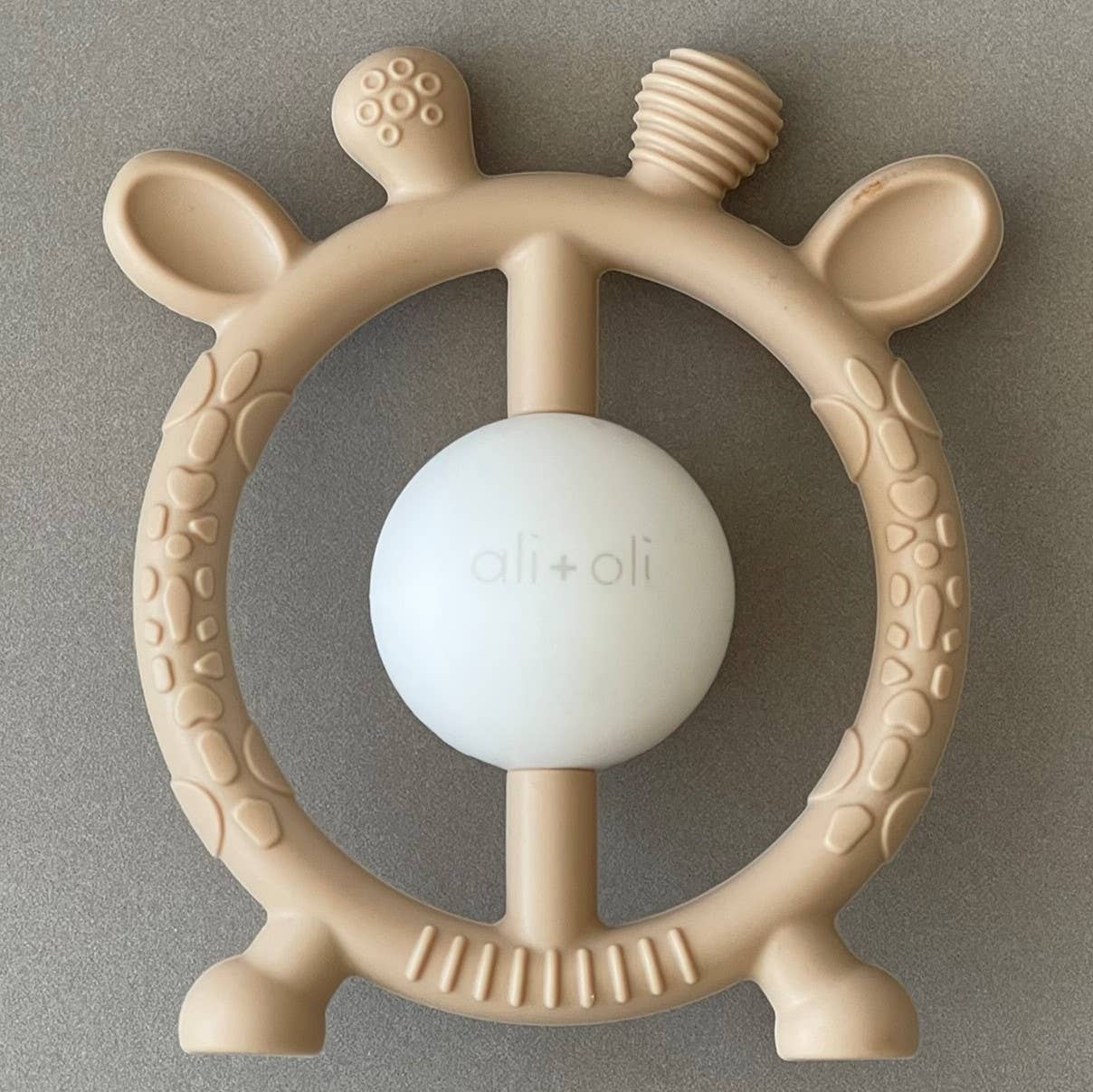 Giraffe Teether & Rattle Food-Grade Silicone Toy: Taupe