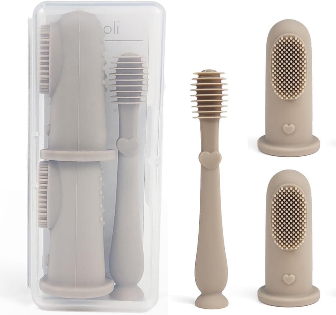 Baby Finger Toothbrush & Tongue Cleaner Oral Set - Sand