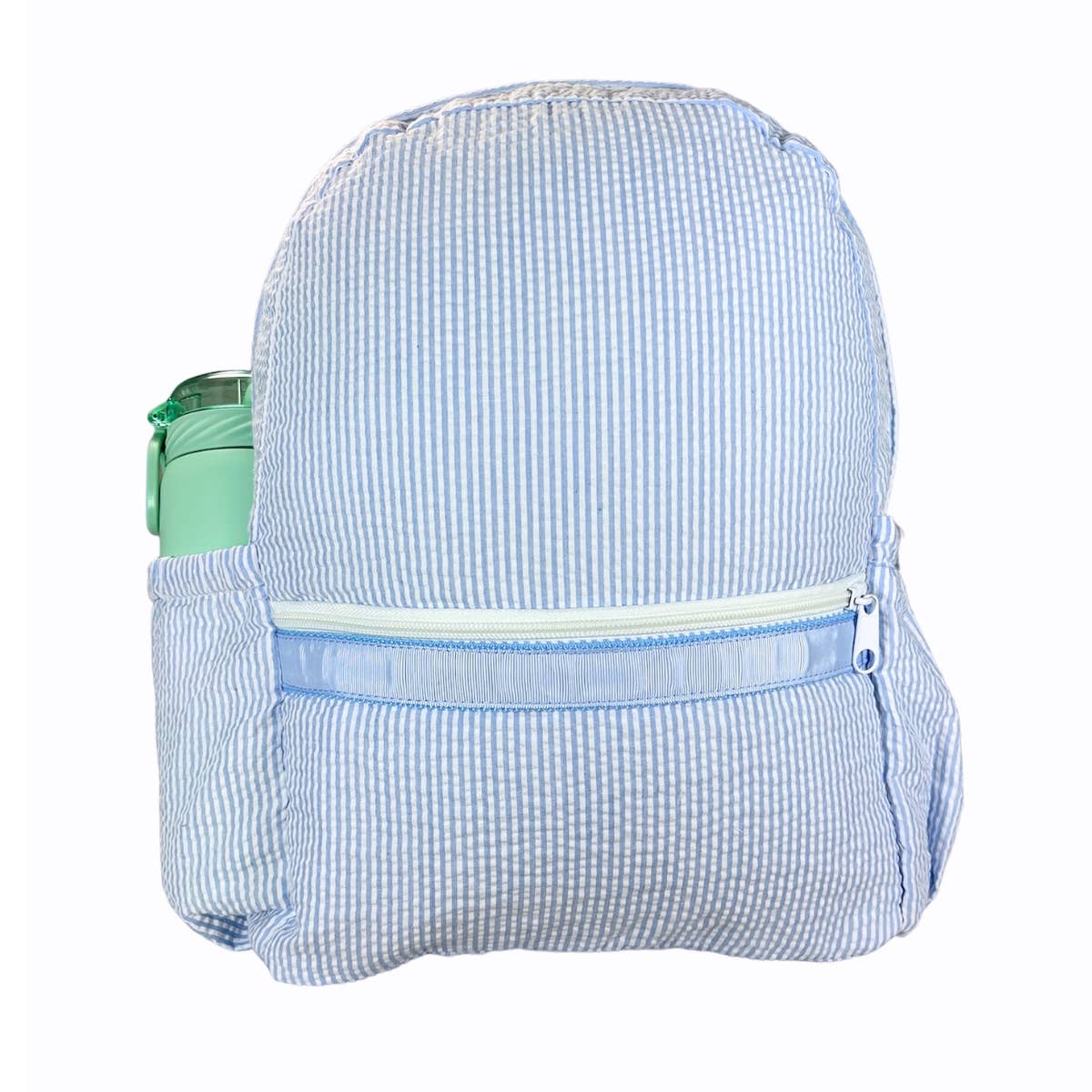 Baby Blue Seersucker Medium Backpack w/ Pocket