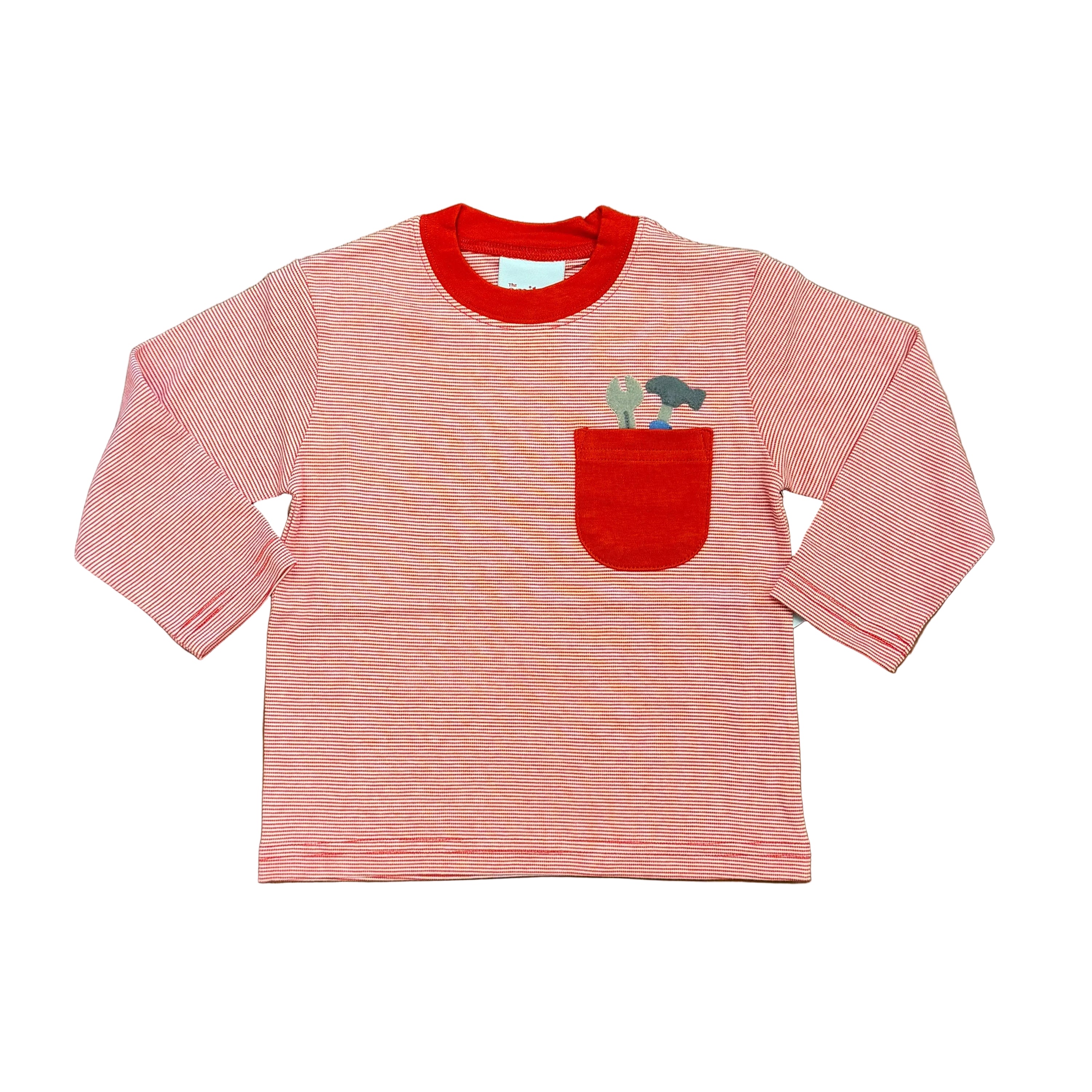 Red/White Stripe LS T-Shirt with Pocket Tools Applique